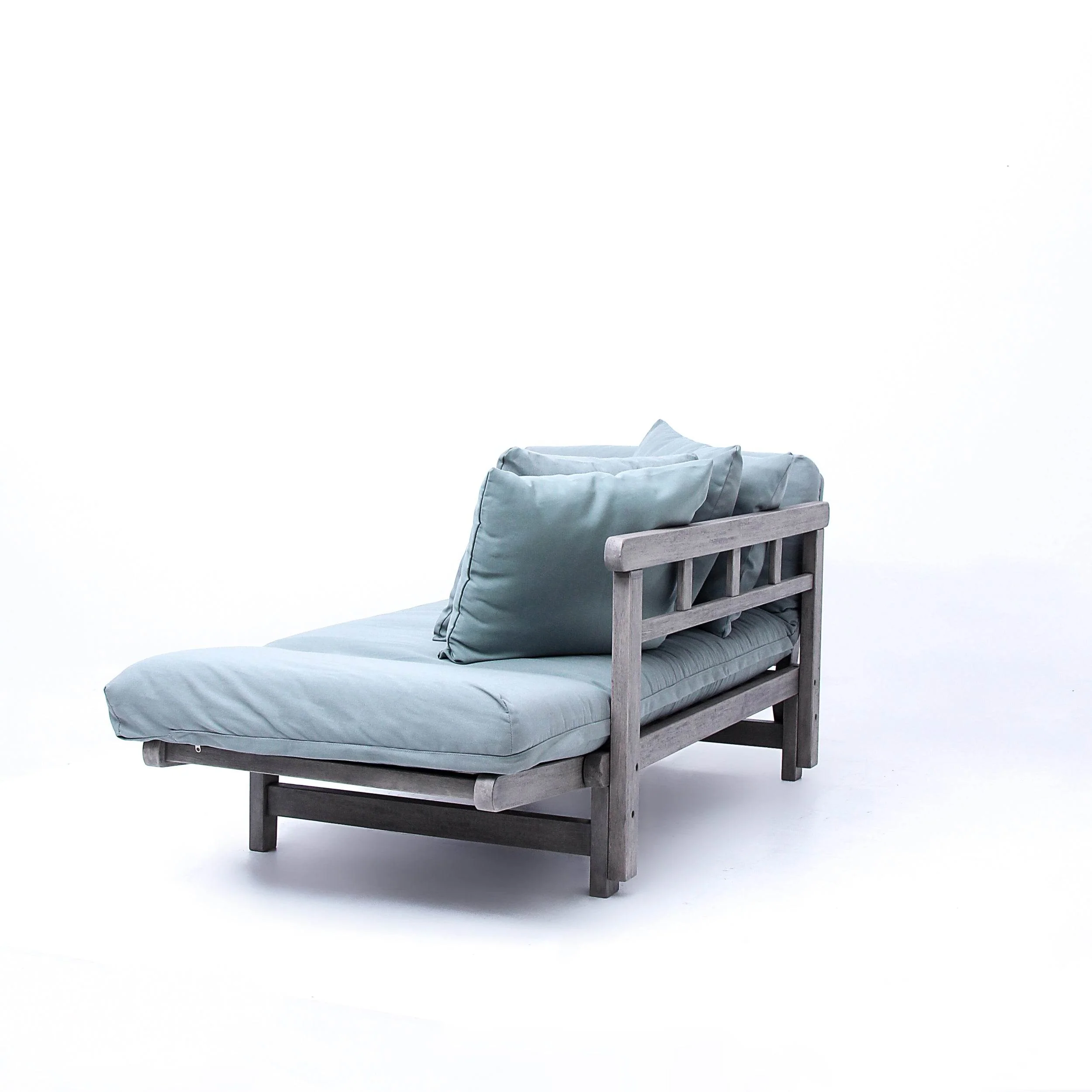 Carlota Outdoor Convertible Sofa Daybed - Weathered Gray Wood / Blue Spruce Cushion - Image 34