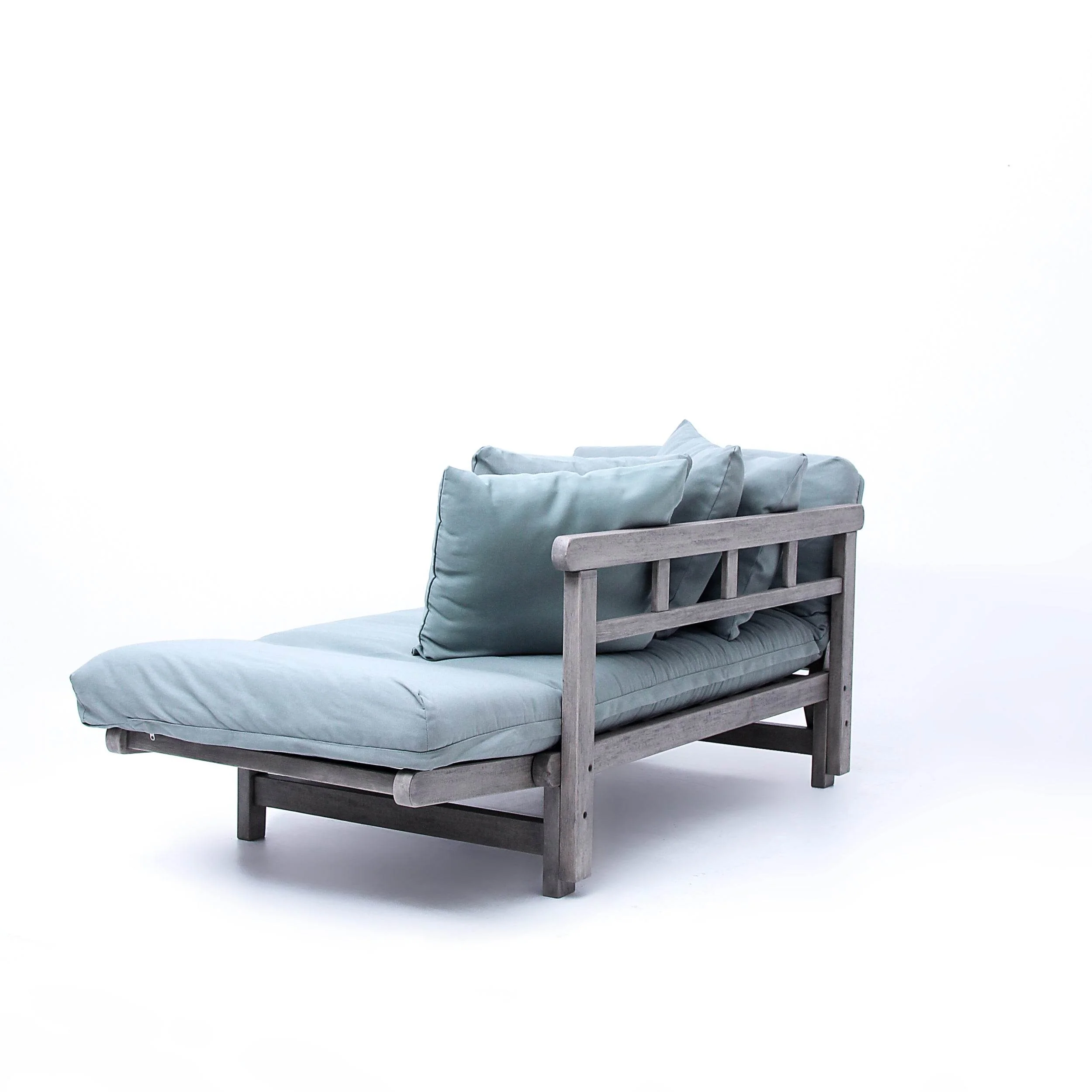 Carlota Outdoor Convertible Sofa Daybed - Weathered Gray Wood / Blue Spruce Cushion - Image 35