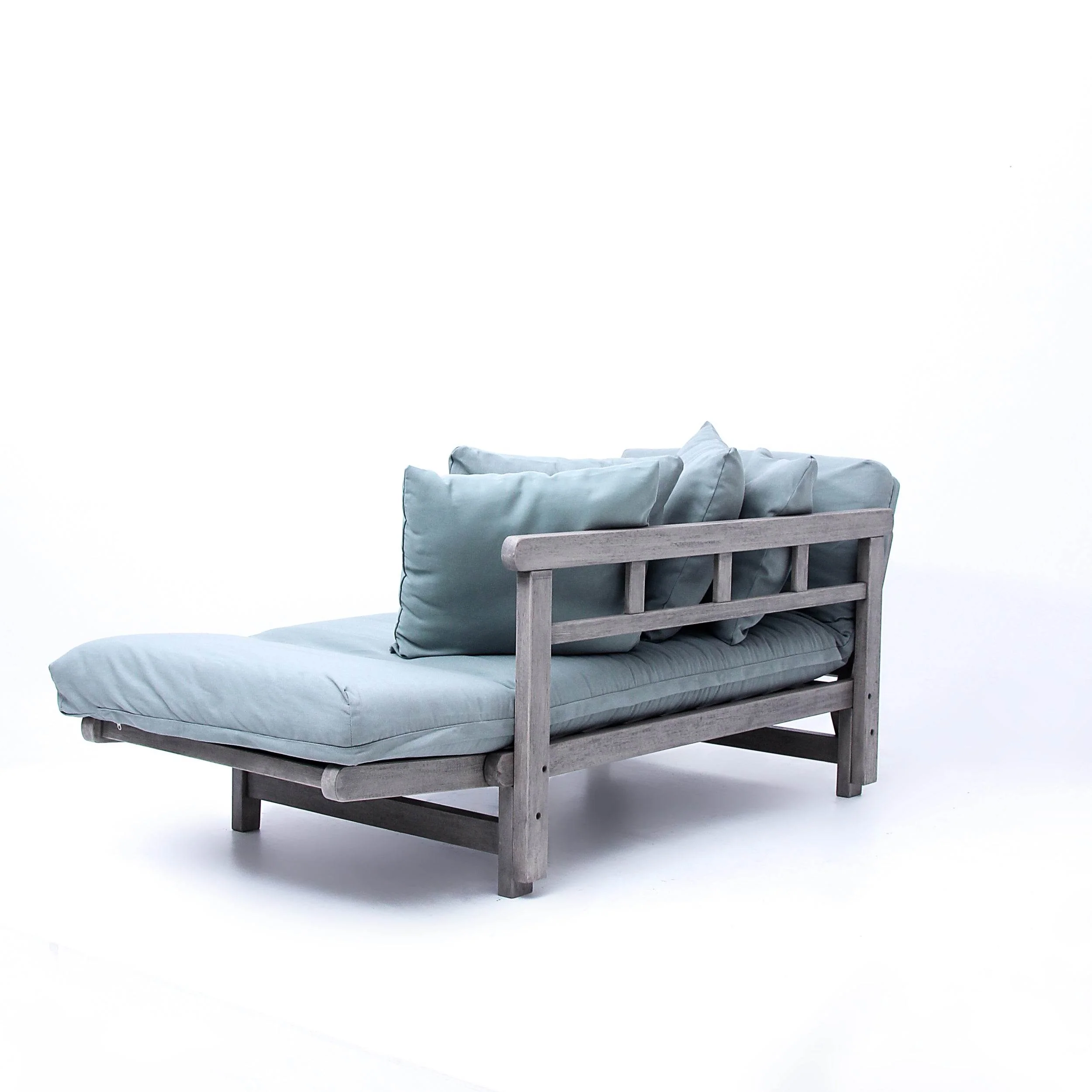 Carlota Outdoor Convertible Sofa Daybed - Weathered Gray Wood / Blue Spruce Cushion - Image 36
