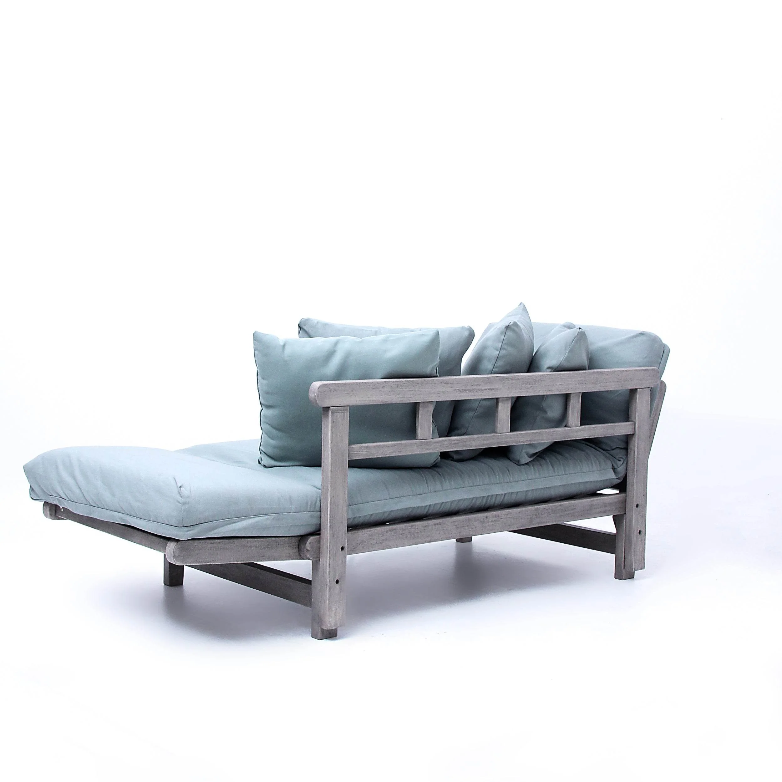 Carlota Outdoor Convertible Sofa Daybed - Weathered Gray Wood / Blue Spruce Cushion - Image 37