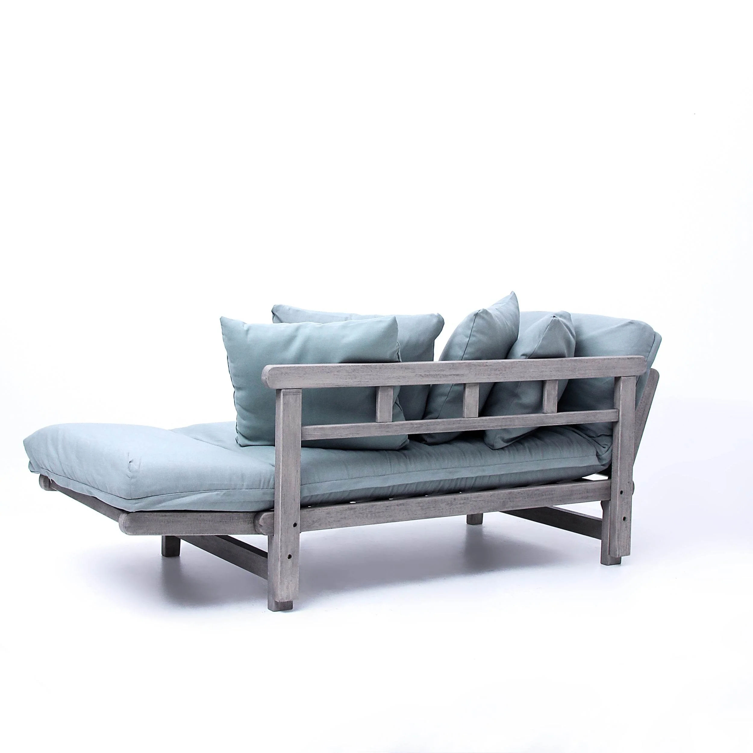 Carlota Outdoor Convertible Sofa Daybed - Weathered Gray Wood / Blue Spruce Cushion - Image 38