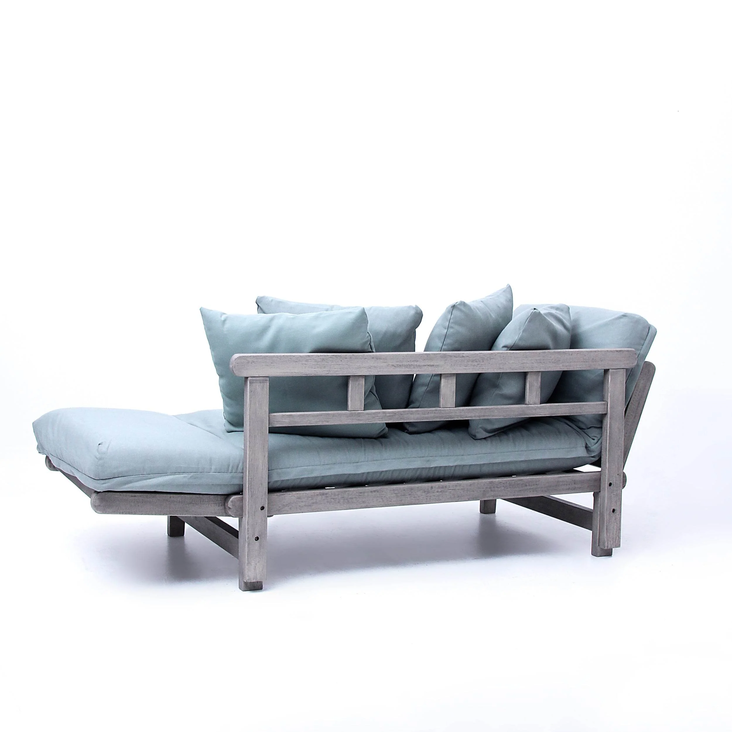 Carlota Outdoor Convertible Sofa Daybed - Weathered Gray Wood / Blue Spruce Cushion - Image 39