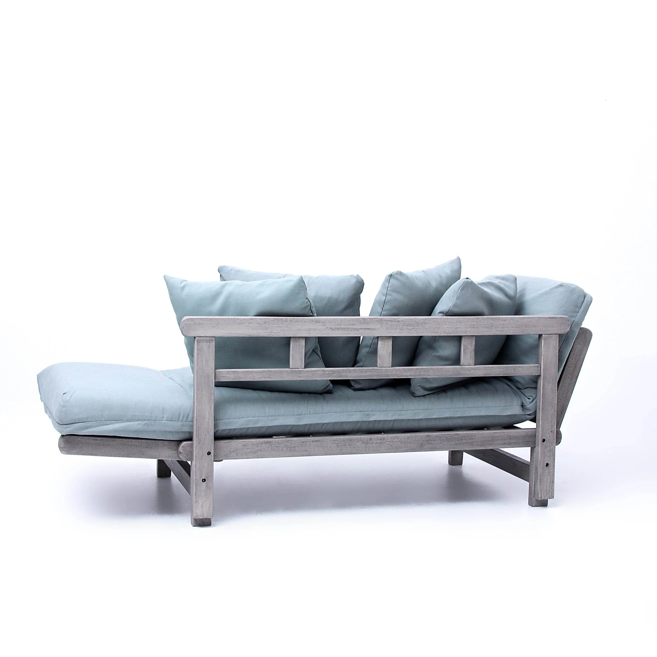 Carlota Outdoor Convertible Sofa Daybed - Weathered Gray Wood / Blue Spruce Cushion - Image 40