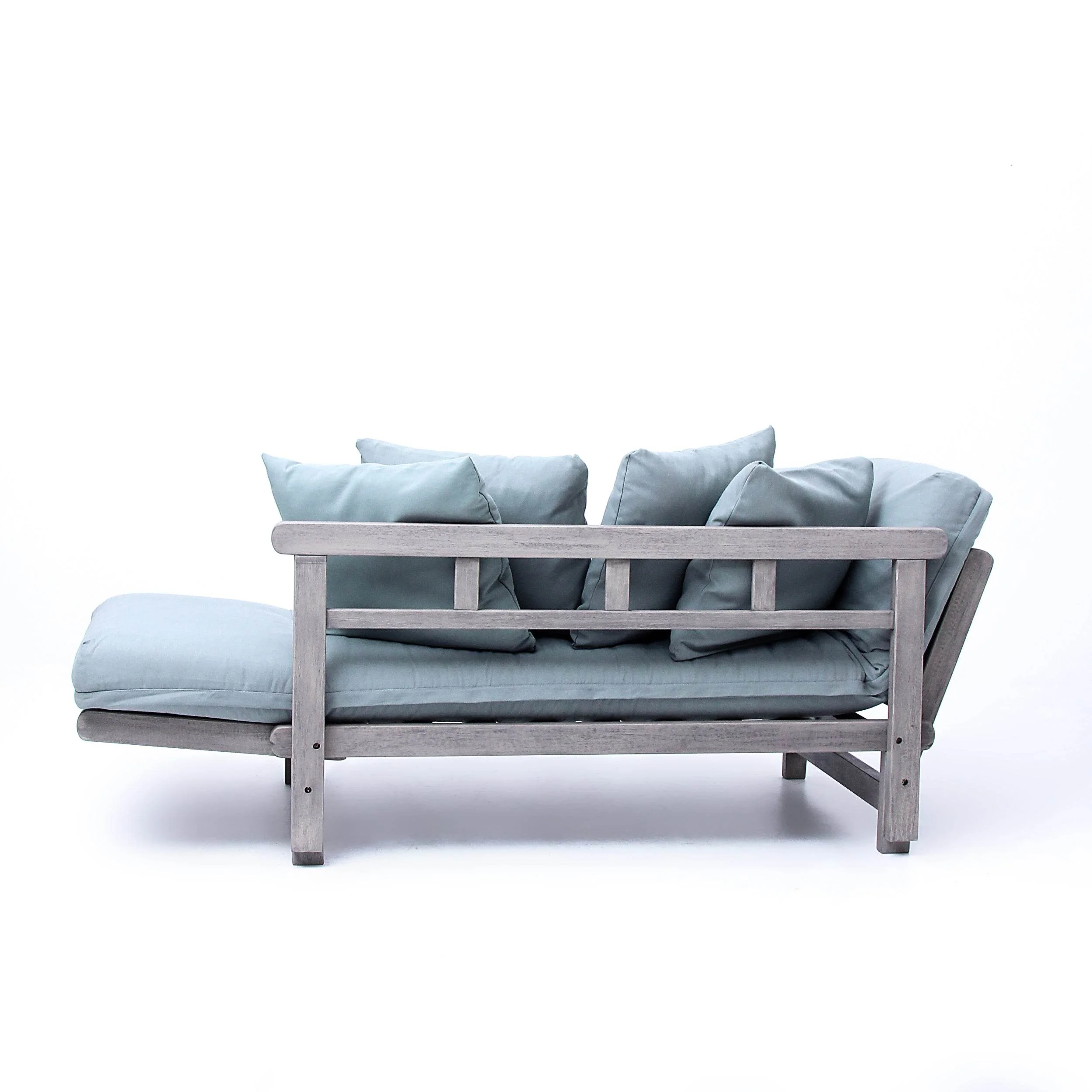 Carlota Outdoor Convertible Sofa Daybed - Weathered Gray Wood / Blue Spruce Cushion - Image 41