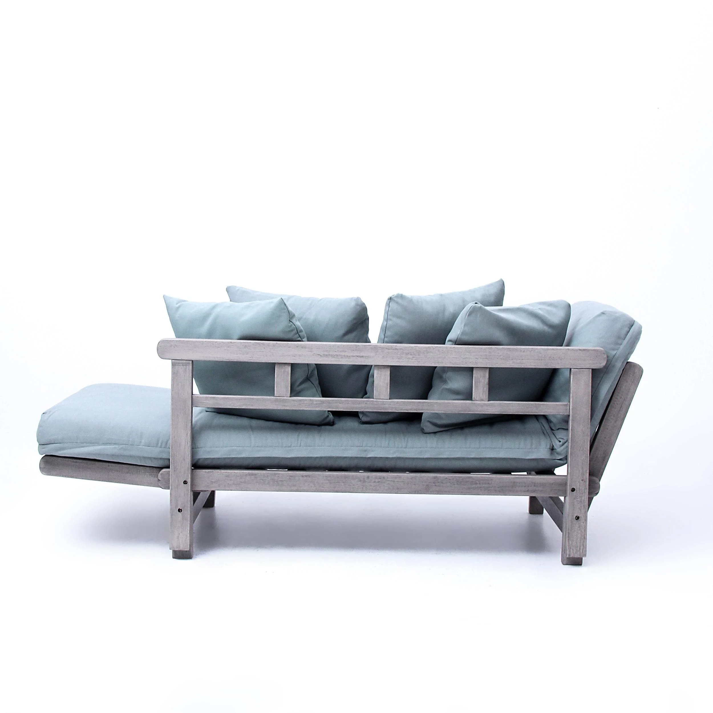 Carlota Outdoor Convertible Sofa Daybed - Weathered Gray Wood / Blue Spruce Cushion - Image 42