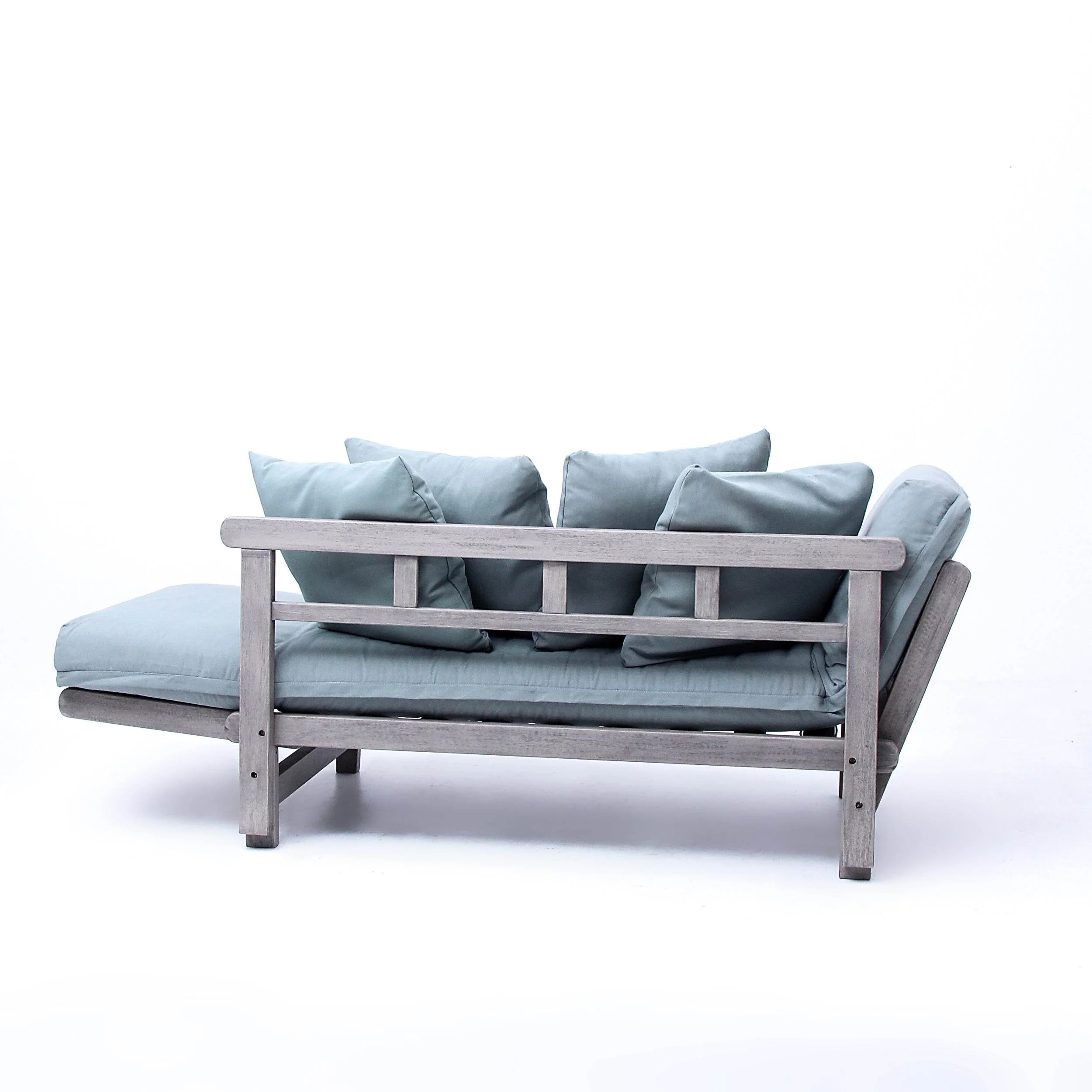 Carlota Outdoor Convertible Sofa Daybed - Weathered Gray Wood / Blue Spruce Cushion - Image 43