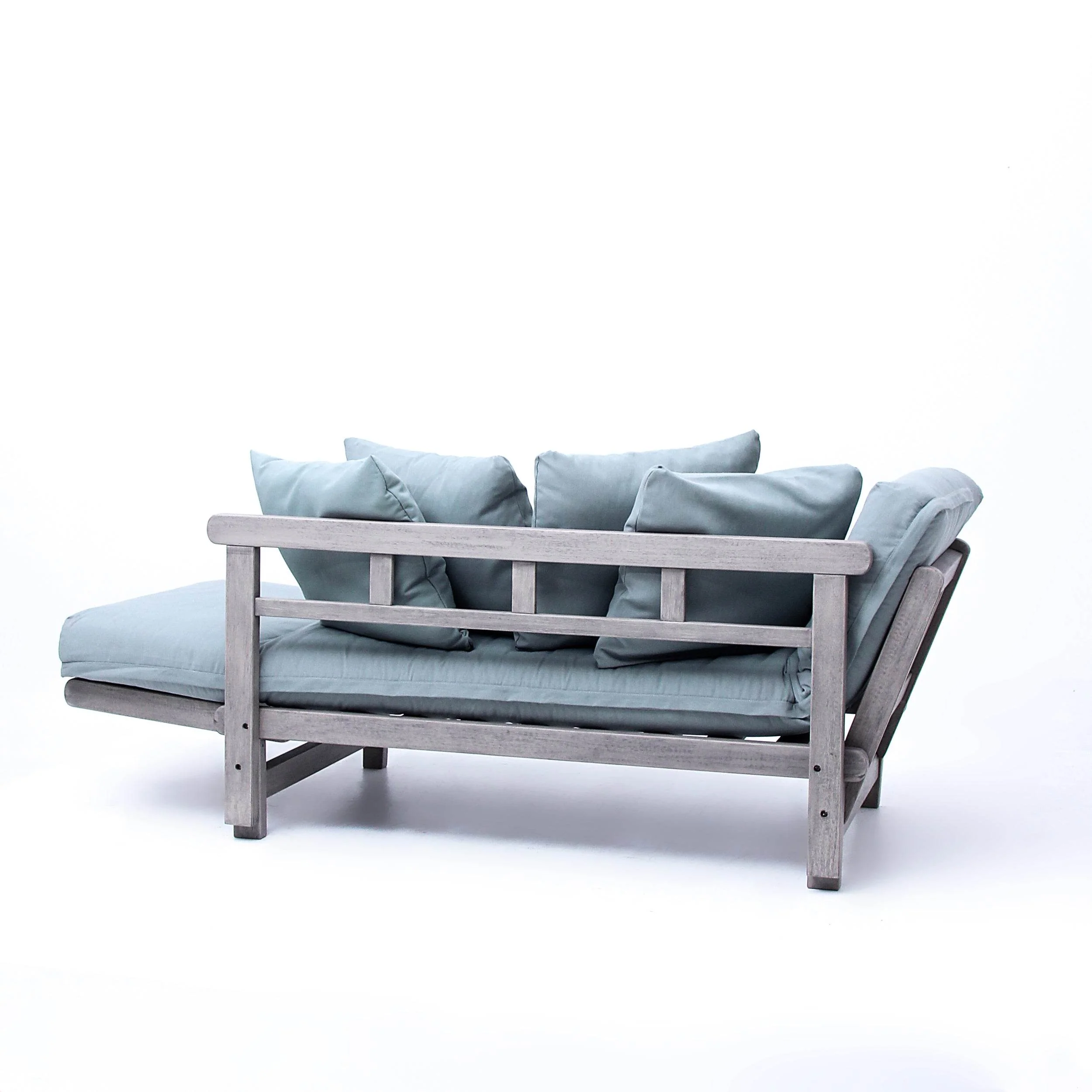 Carlota Outdoor Convertible Sofa Daybed - Weathered Gray Wood / Blue Spruce Cushion - Image 44
