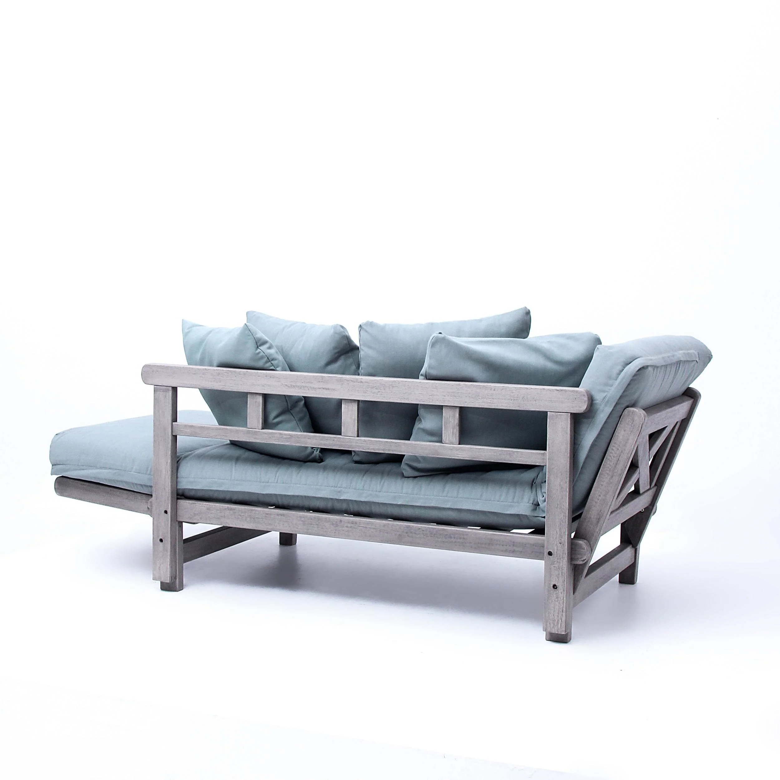 Carlota Outdoor Convertible Sofa Daybed - Weathered Gray Wood / Blue Spruce Cushion - Image 45