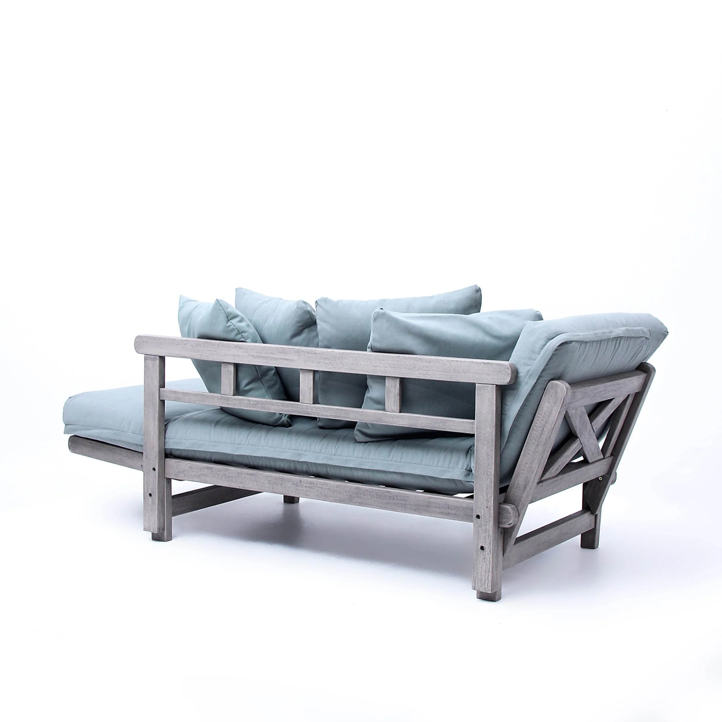 Carlota Outdoor Convertible Sofa Daybed - Weathered Gray Wood / Blue Spruce Cushion - Image 46