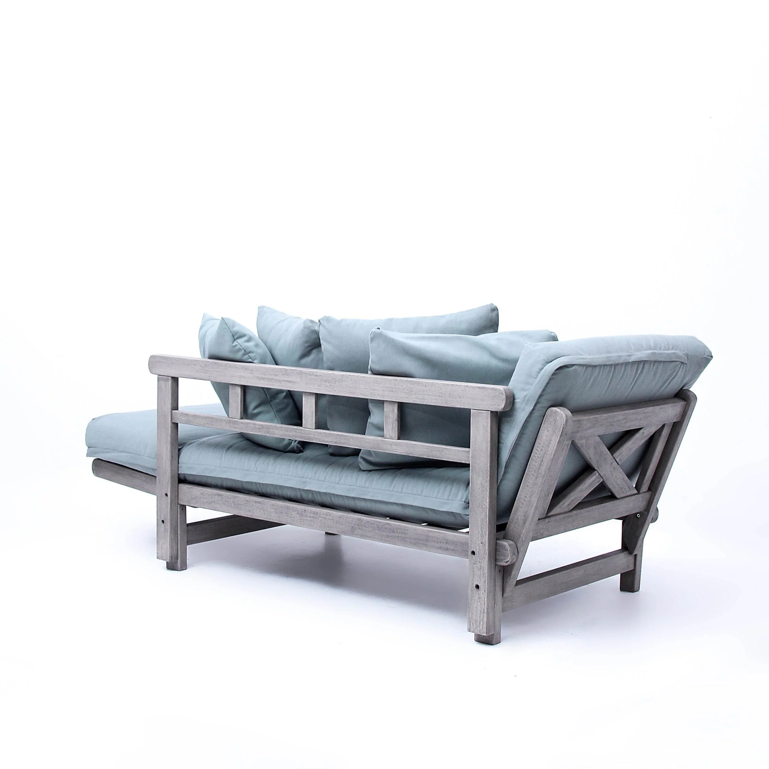 Carlota Outdoor Convertible Sofa Daybed - Weathered Gray Wood / Blue Spruce Cushion - Image 47