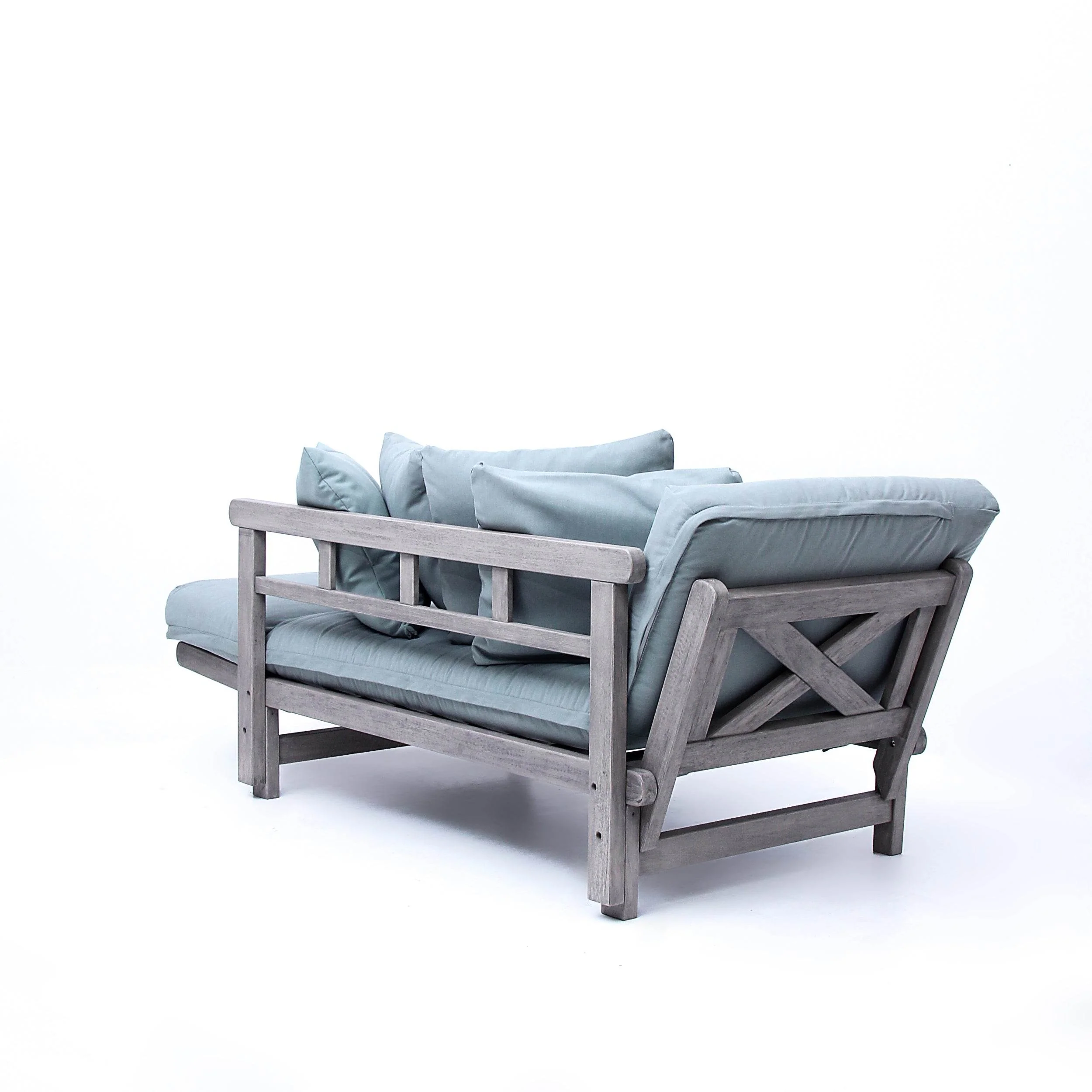 Carlota Outdoor Convertible Sofa Daybed - Weathered Gray Wood / Blue Spruce Cushion - Image 48