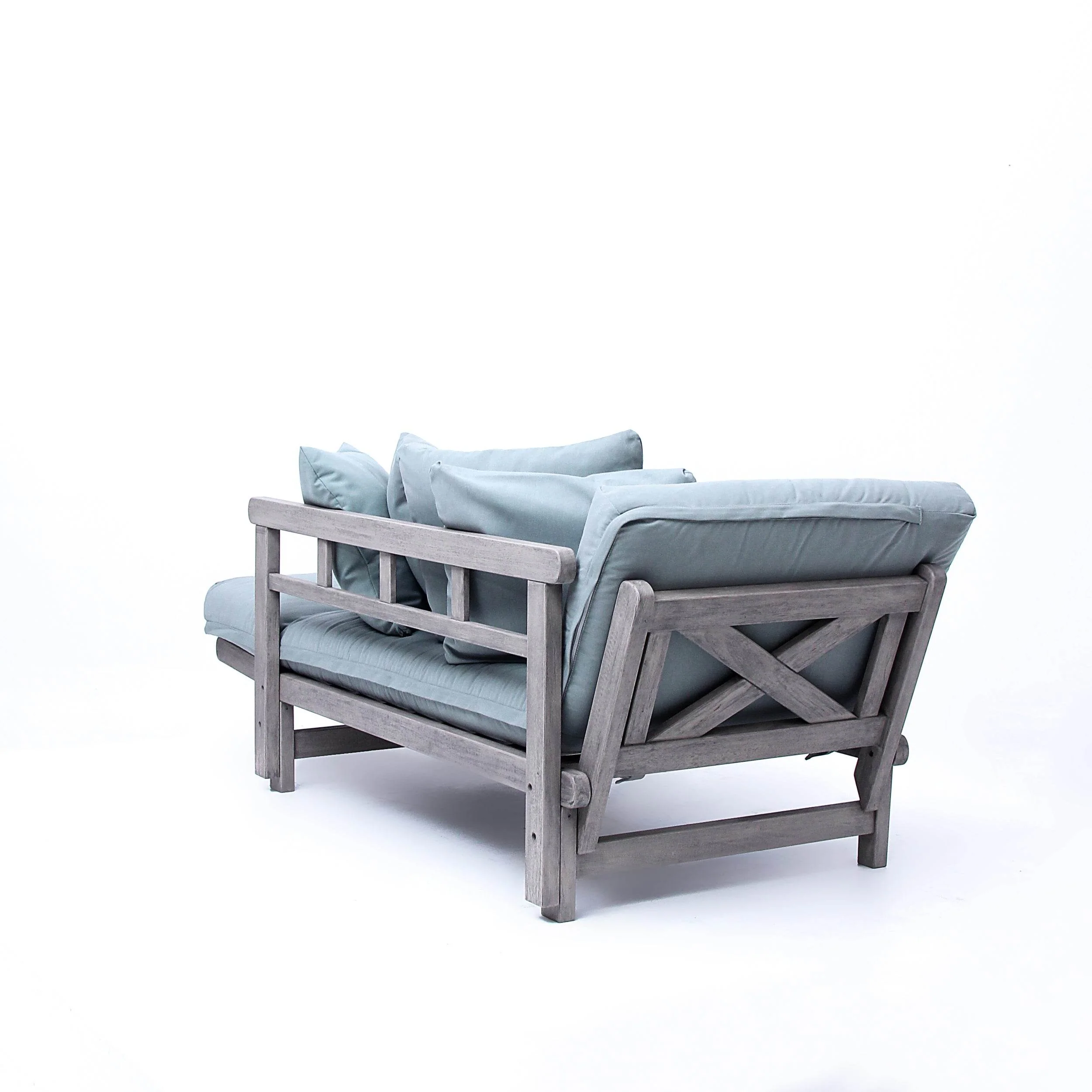 Carlota Outdoor Convertible Sofa Daybed - Weathered Gray Wood / Blue Spruce Cushion - Image 49