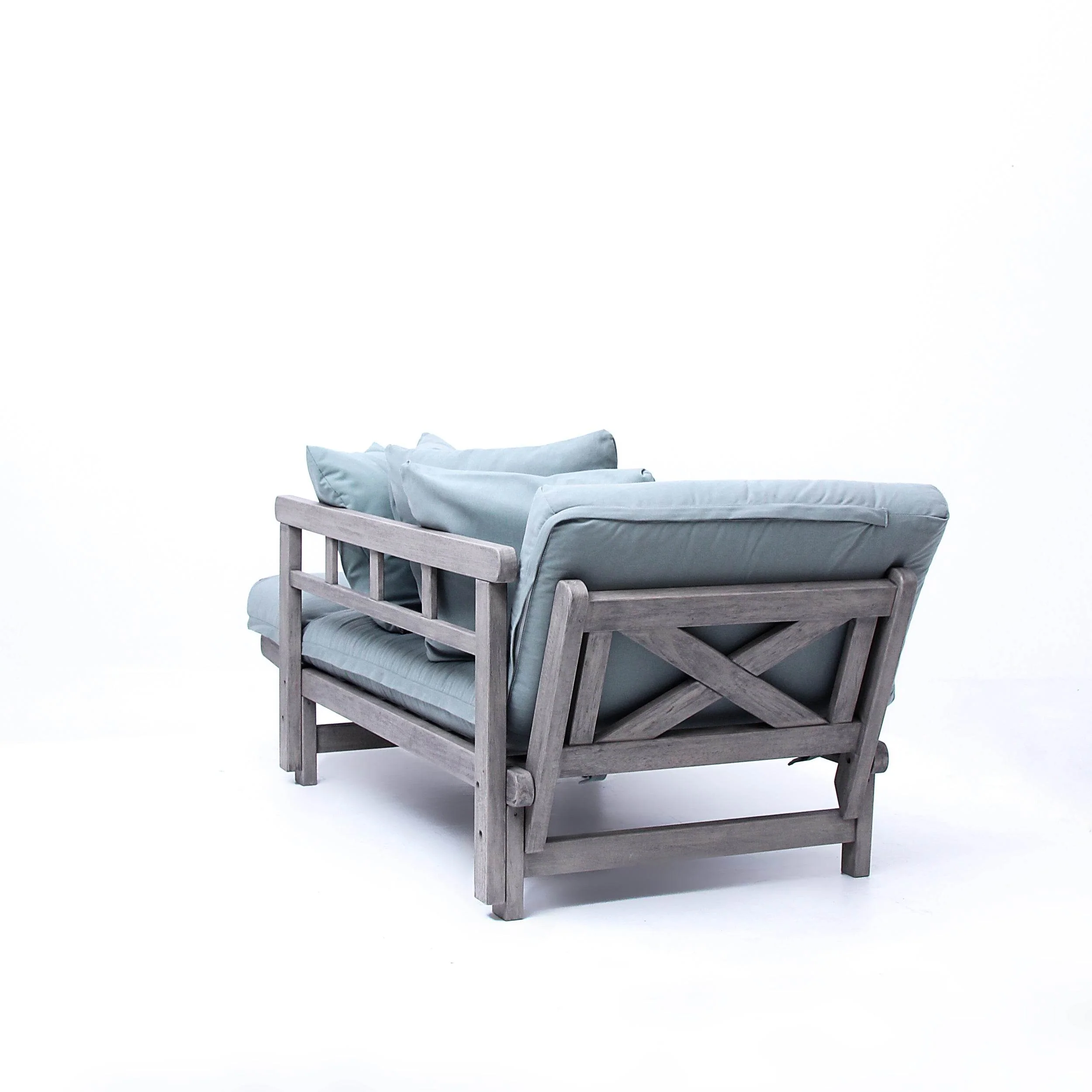 Carlota Outdoor Convertible Sofa Daybed - Weathered Gray Wood / Blue Spruce Cushion - Image 50