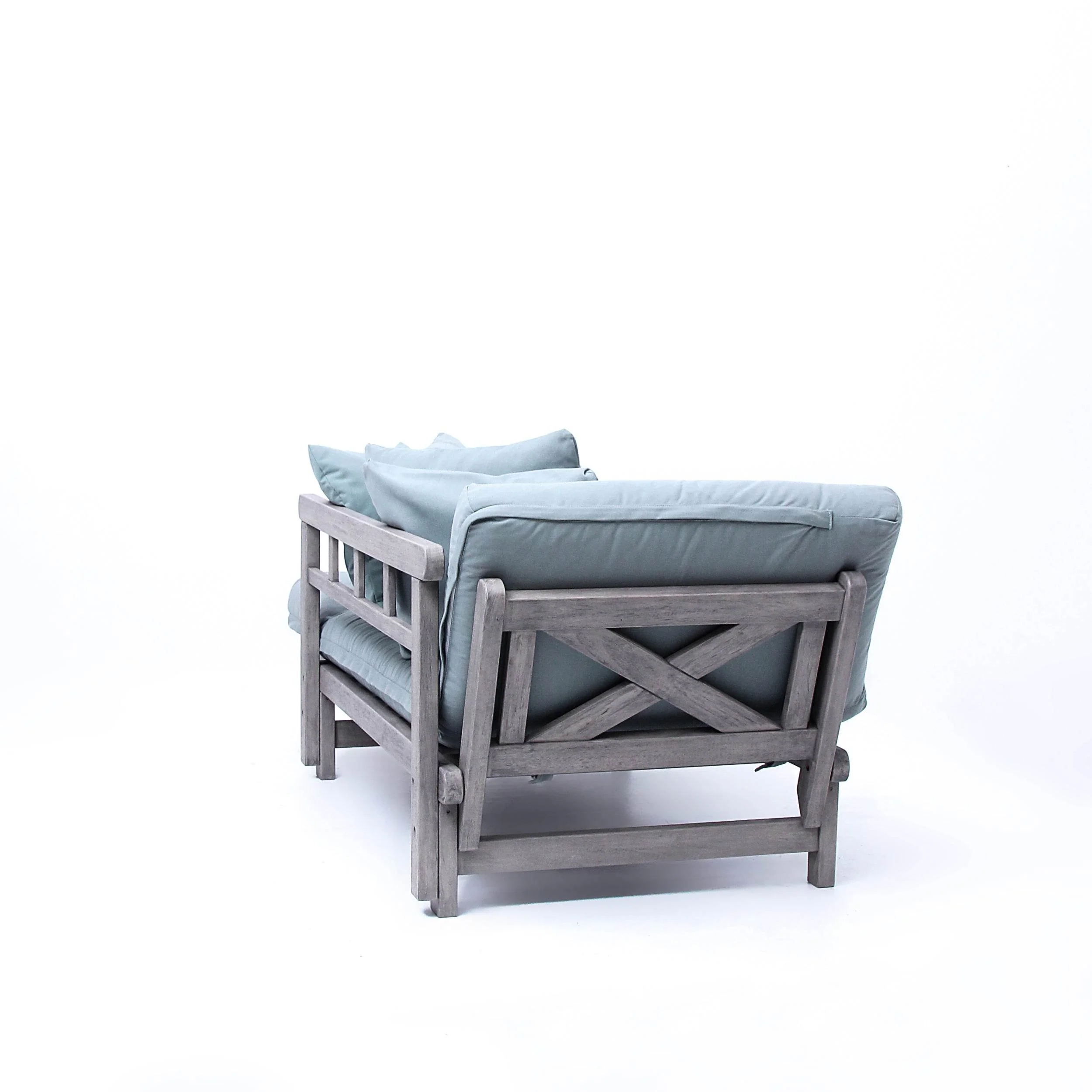Carlota Outdoor Convertible Sofa Daybed - Weathered Gray Wood / Blue Spruce Cushion - Image 51