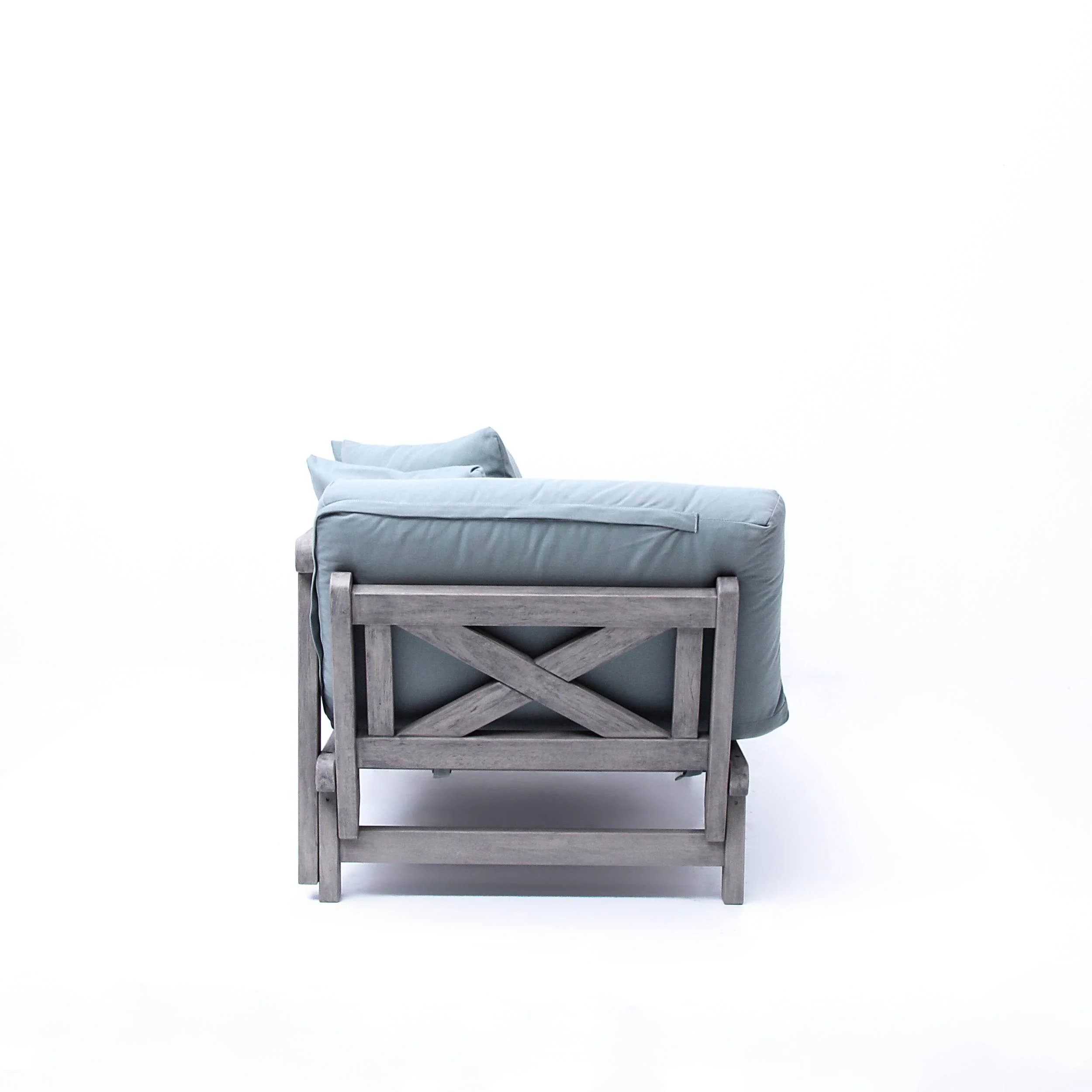Carlota Outdoor Convertible Sofa Daybed - Weathered Gray Wood / Blue Spruce Cushion - Image 53