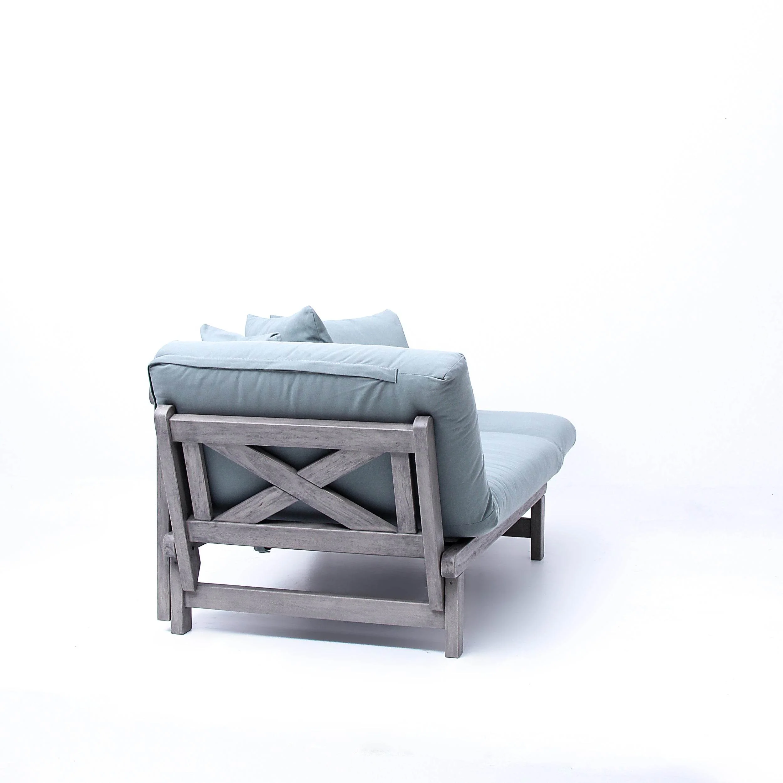 Carlota Outdoor Convertible Sofa Daybed - Weathered Gray Wood / Blue Spruce Cushion - Image 55