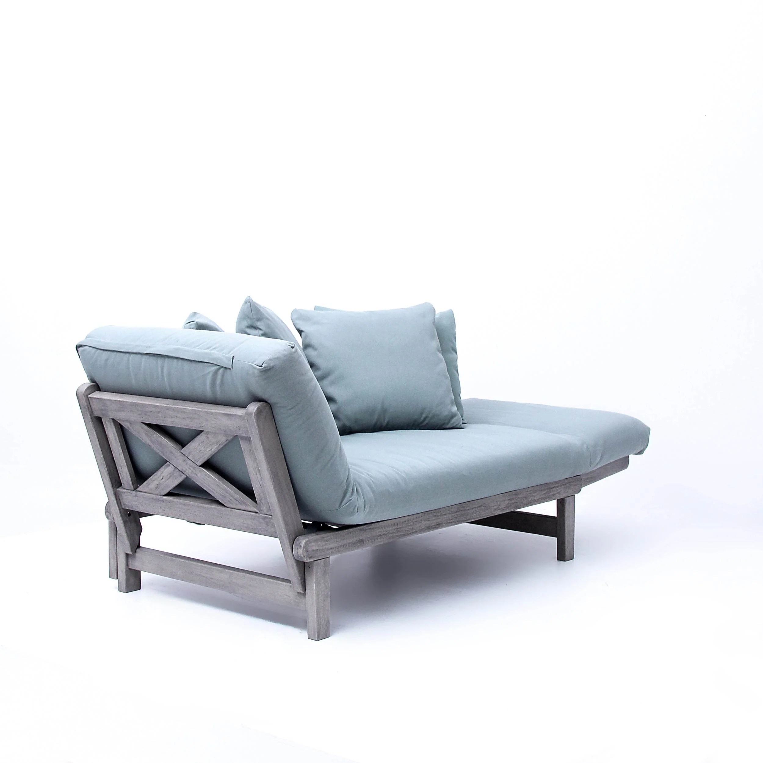 Carlota Outdoor Convertible Sofa Daybed - Weathered Gray Wood / Blue Spruce Cushion - Image 58