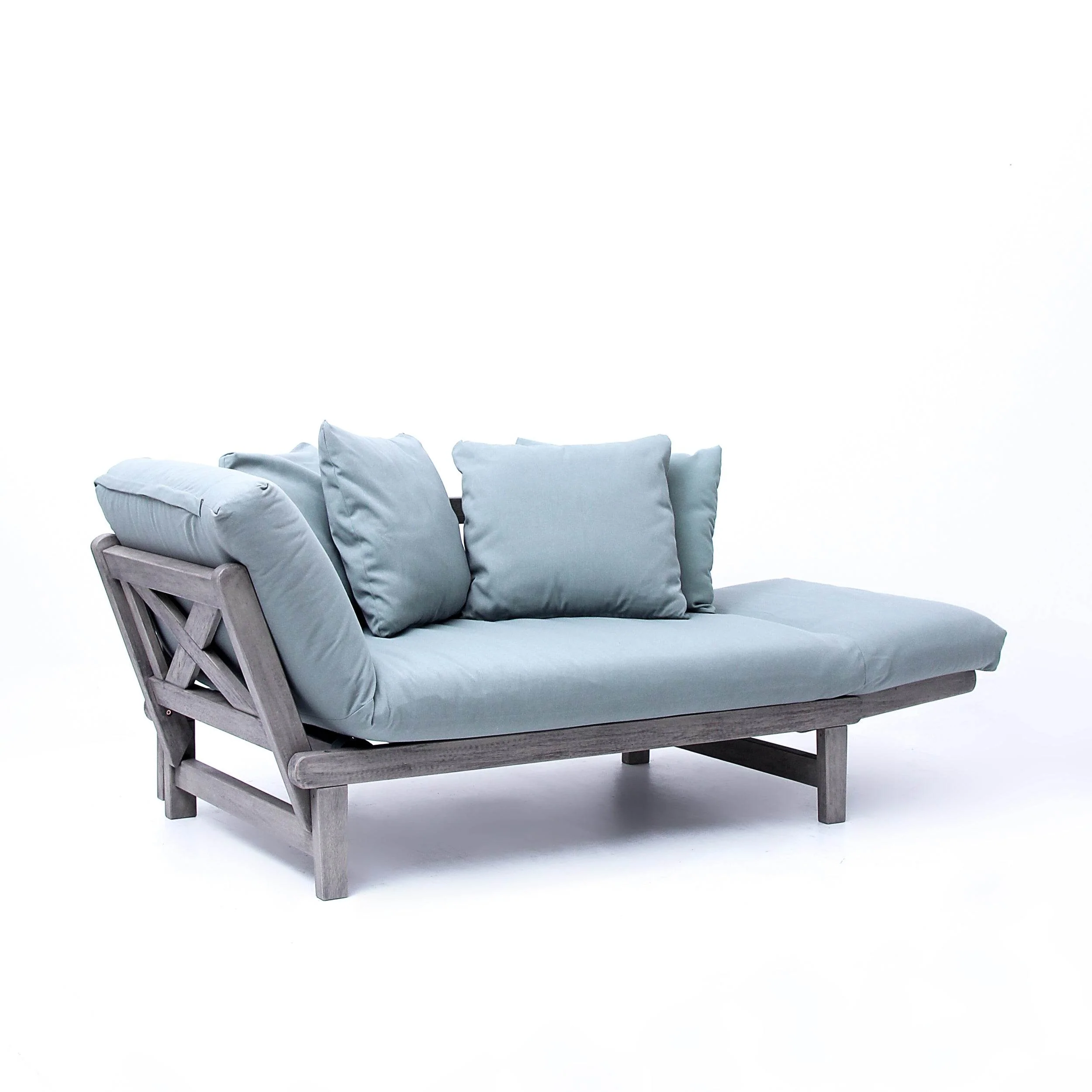 Carlota Outdoor Convertible Sofa Daybed - Weathered Gray Wood / Blue Spruce Cushion - Image 60
