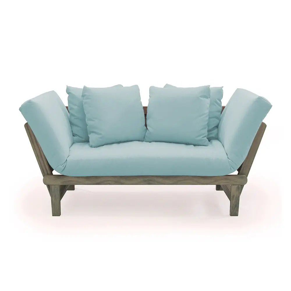 Carlota Outdoor Convertible Sofa Daybed - Weathered Gray Wood / Blue Spruce Cushion - Image 9