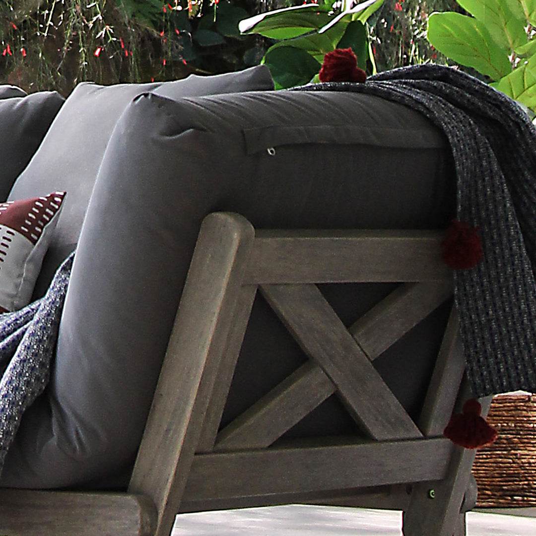 Carlota Mahogany Wood Outdoor Convertible Sofa Daybed with Gray Cushion - Image 11