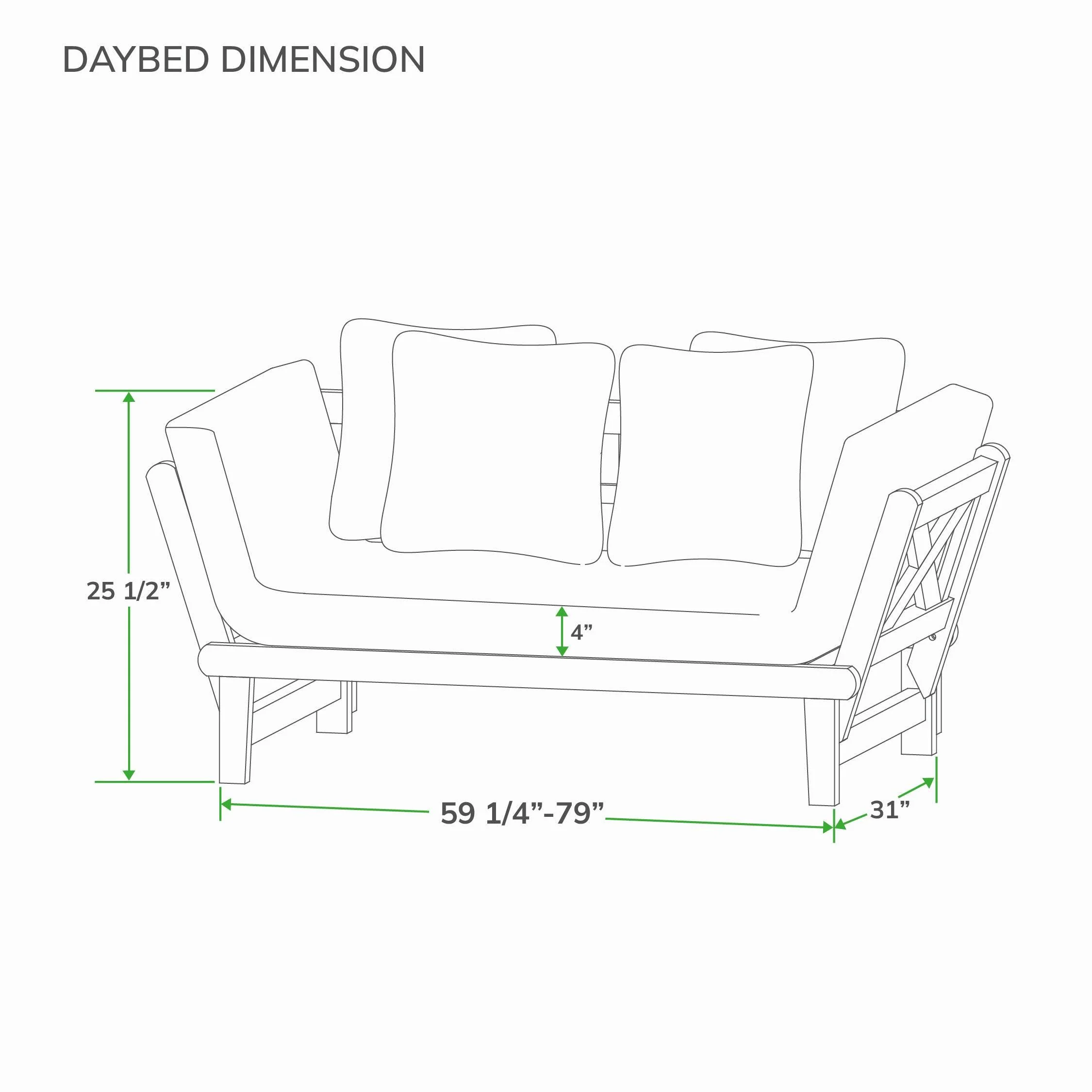 Carlota Mahogany Wood Outdoor Convertible Sofa Daybed with Gray Cushion - Image 14