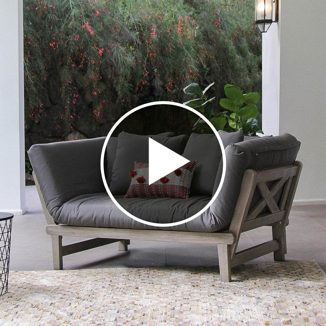Carlota Mahogany Wood Outdoor Convertible Sofa Daybed with Gray Cushion - Image 7