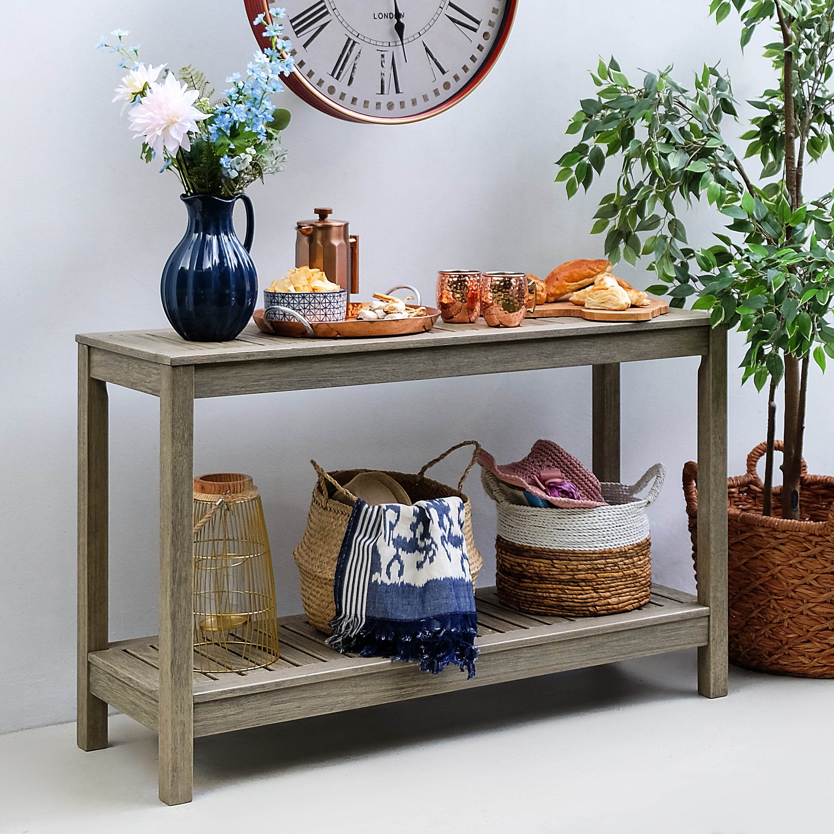Carlota Mahogany Wood Weathered Gray Outdoor Console Table - Image 3