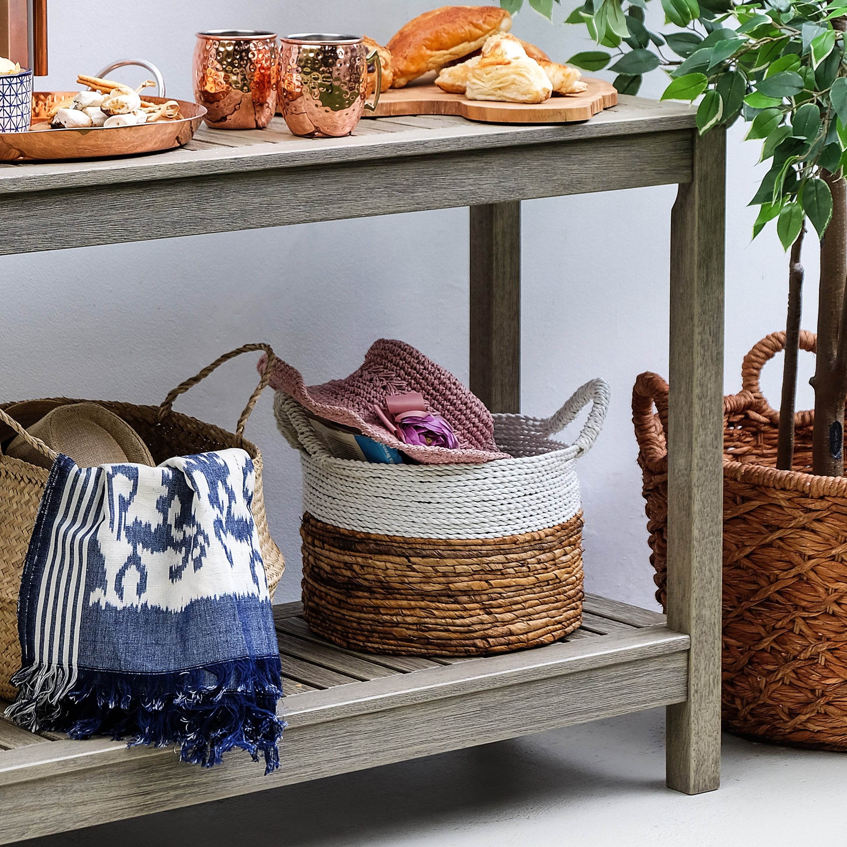 Carlota Mahogany Wood Weathered Gray Outdoor Console Table - Image 4