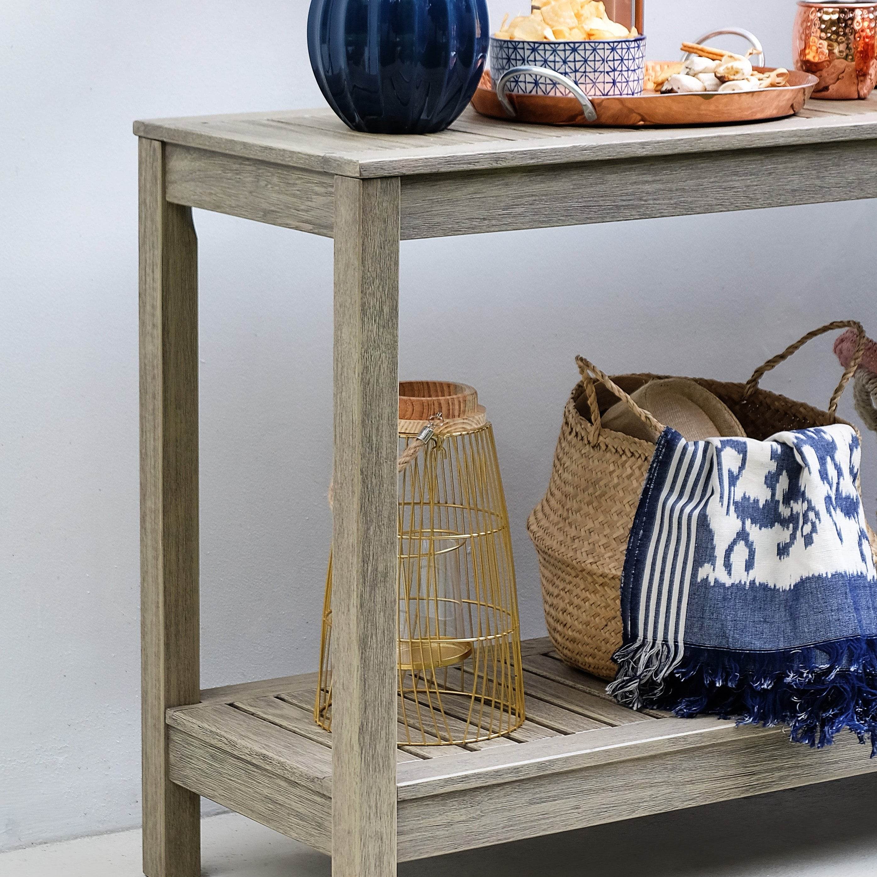 Carlota Mahogany Wood Weathered Gray Outdoor Console Table - Image 6