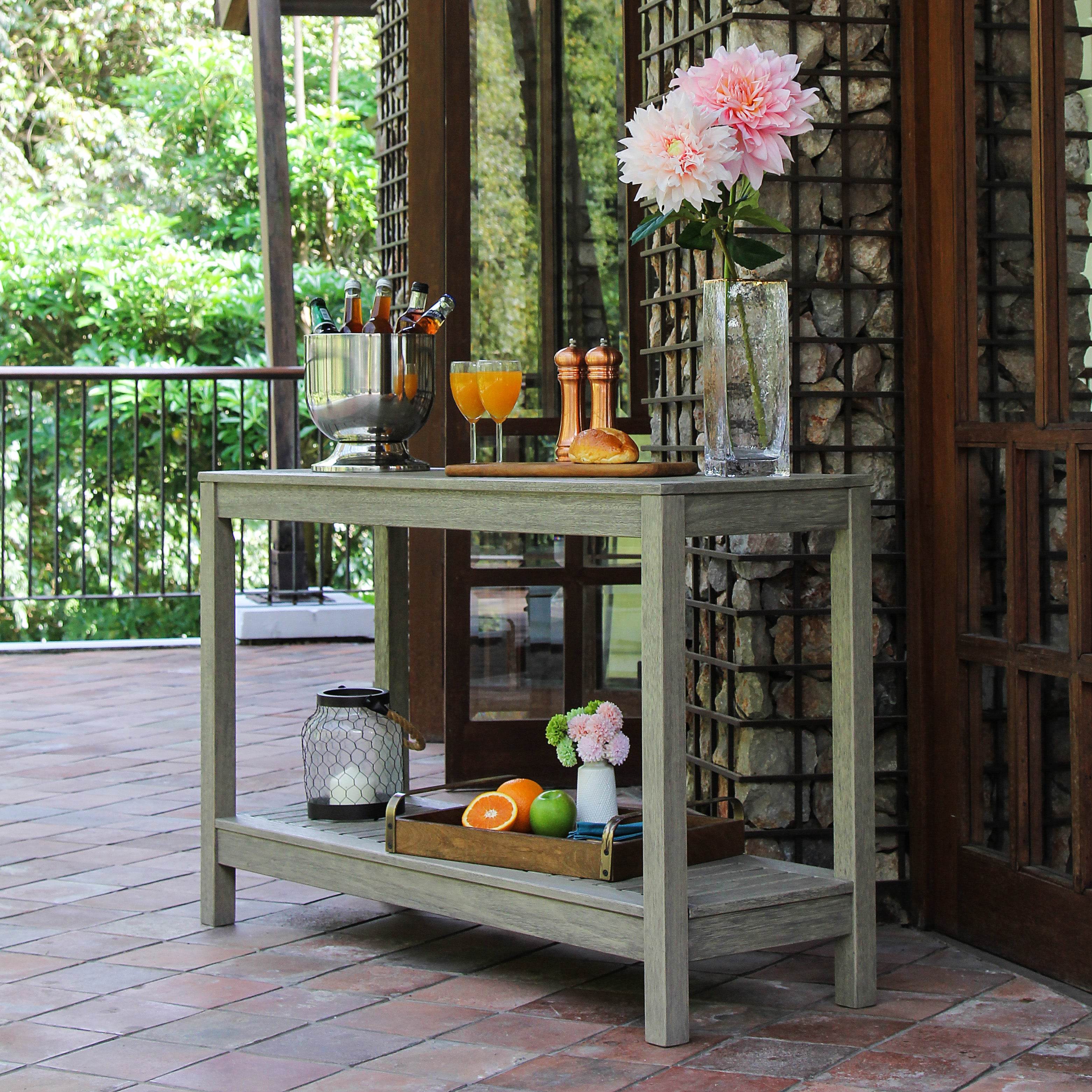 Carlota Mahogany Wood Weathered Gray Outdoor Console Table - Image 7