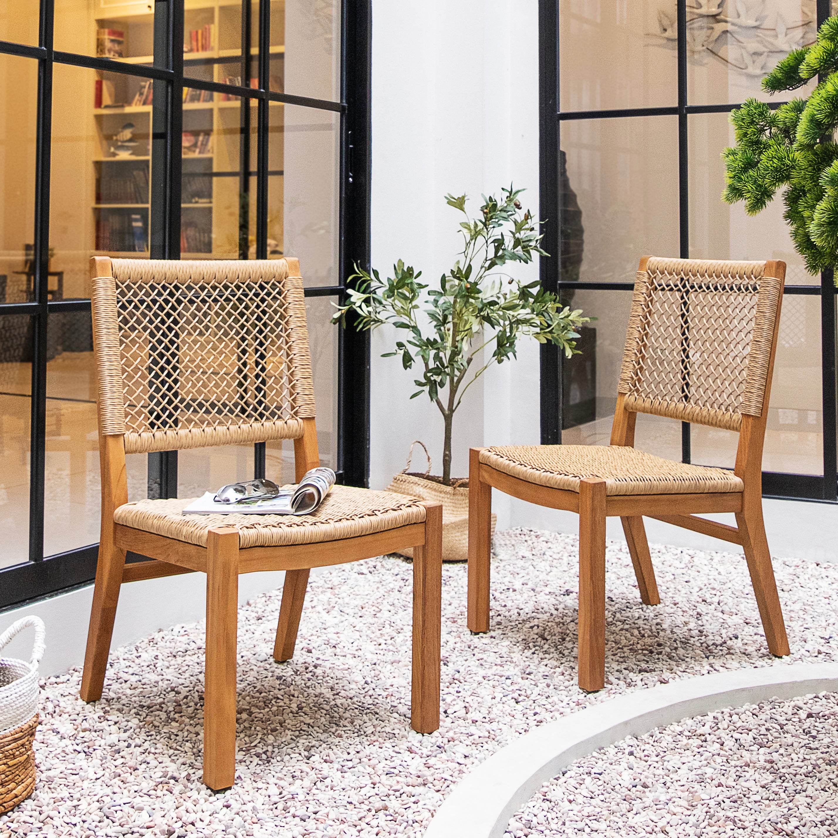 Carmel 2 Piece Teak Wood Outdoor Dining Chair with Honey Twist Wicker - Image 3