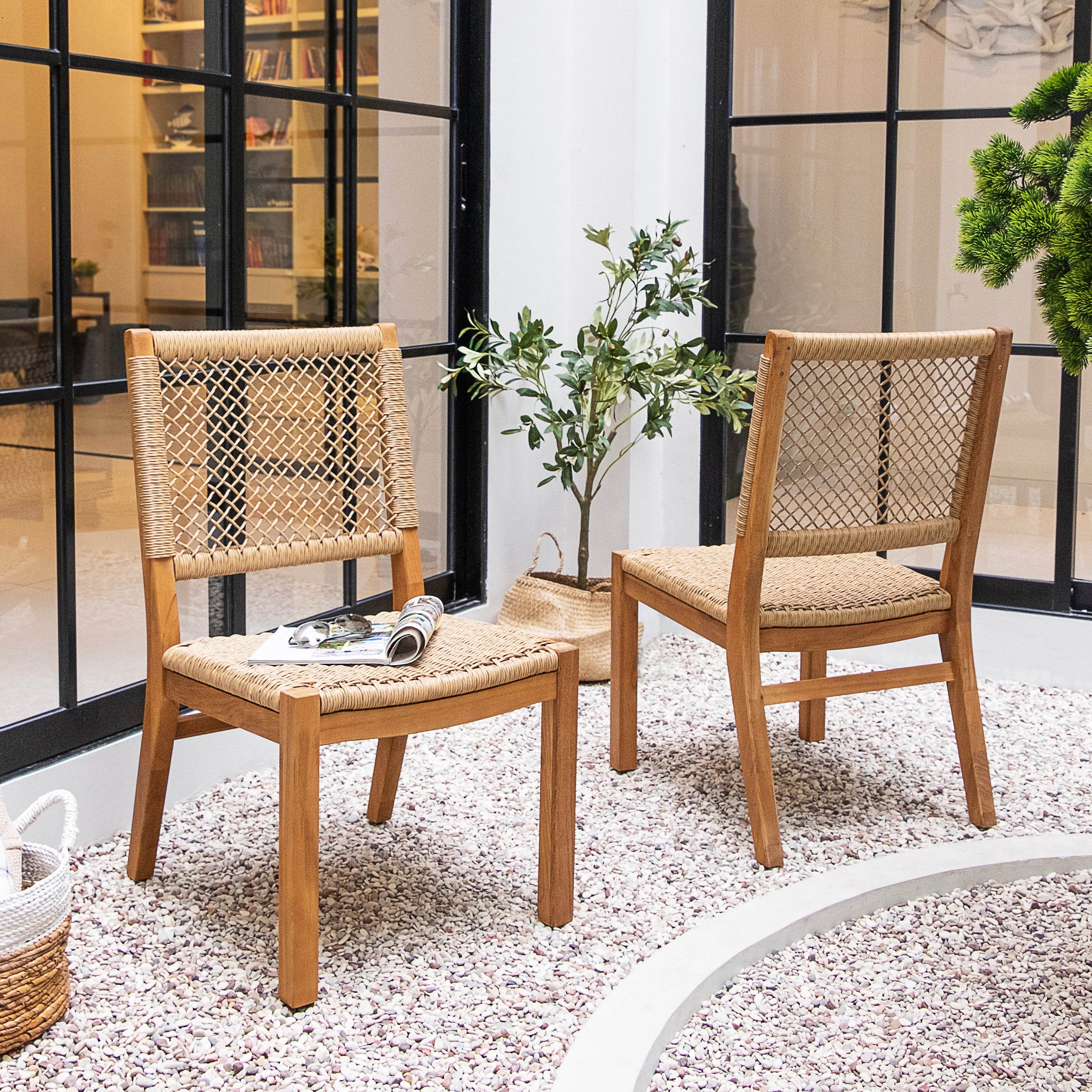 Carmel 2 Piece Teak Wood Outdoor Dining Chair with Honey Twist Wicker - Image 5