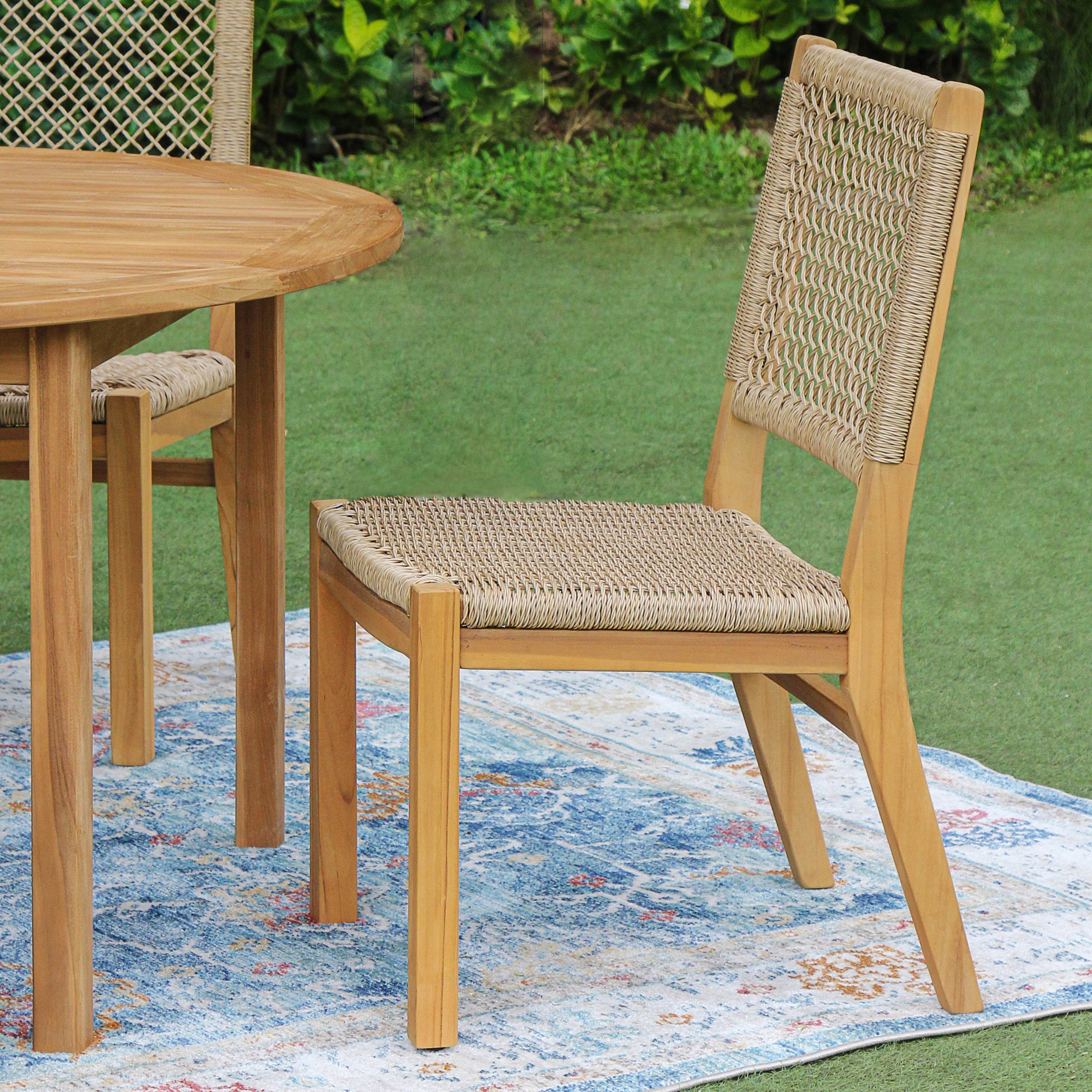 Carmel 2 Piece Teak Wood Outdoor Dining Chair with Honey Twist Wicker - Image 7