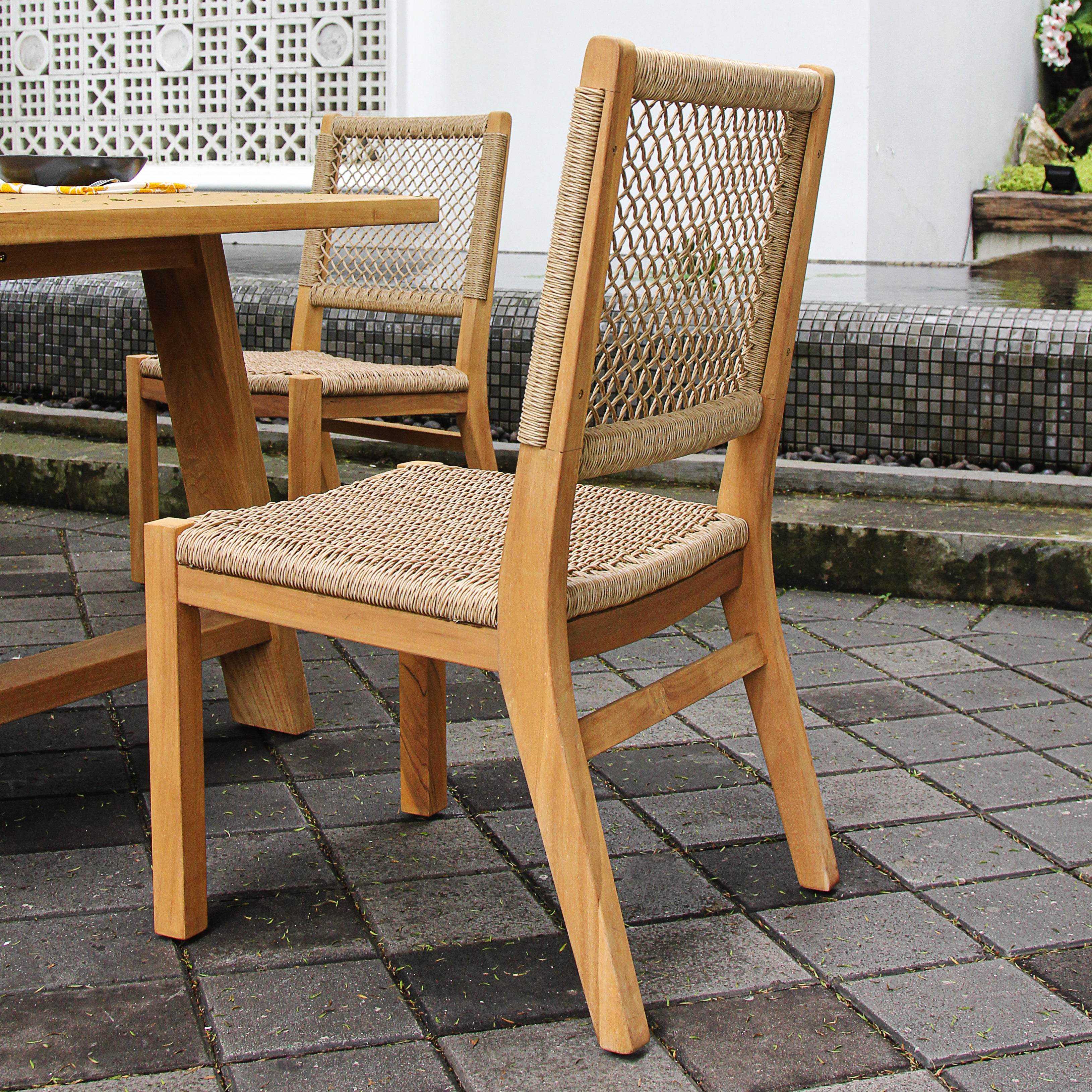 Carmel 2 Piece Teak Wood Outdoor Dining Chair with Honey Twist Wicker - Image 8