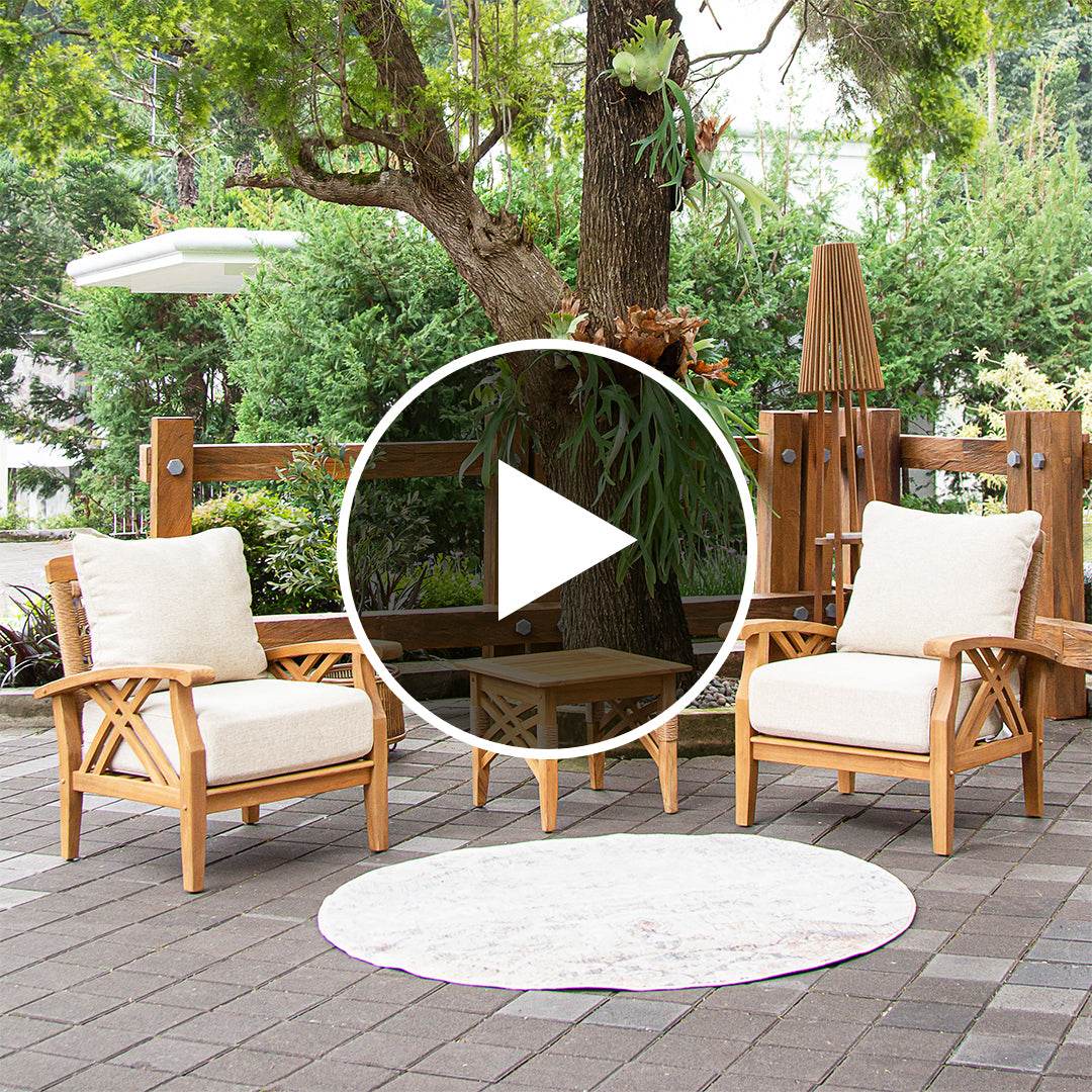 Carmel 3 Pieces Teak Wood Patio Conversation Set with Tan Cushion - Image 4