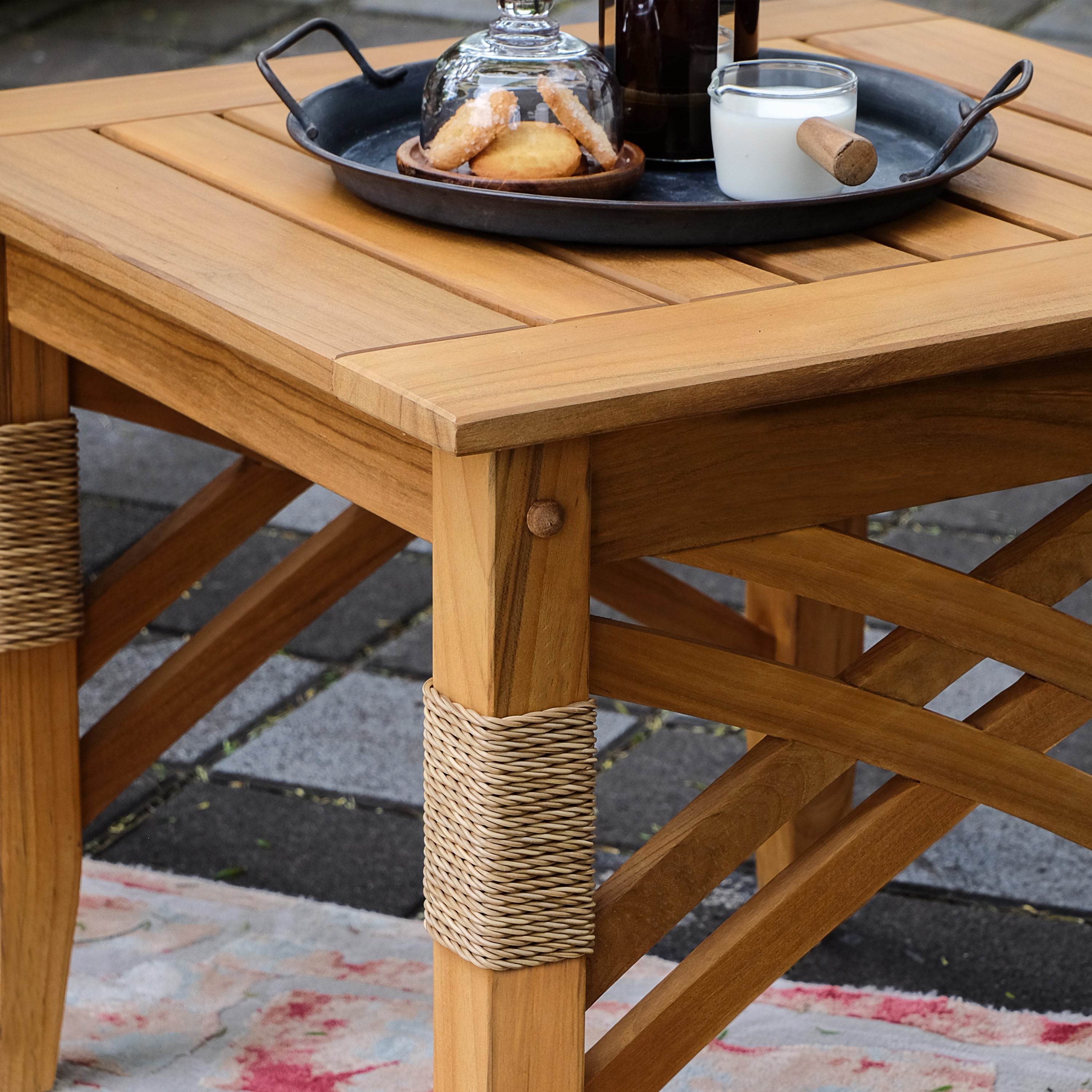 Carmel 3 Pieces Teak Wood Patio Rocker Conversation Set with Tan Cushion - Image 8
