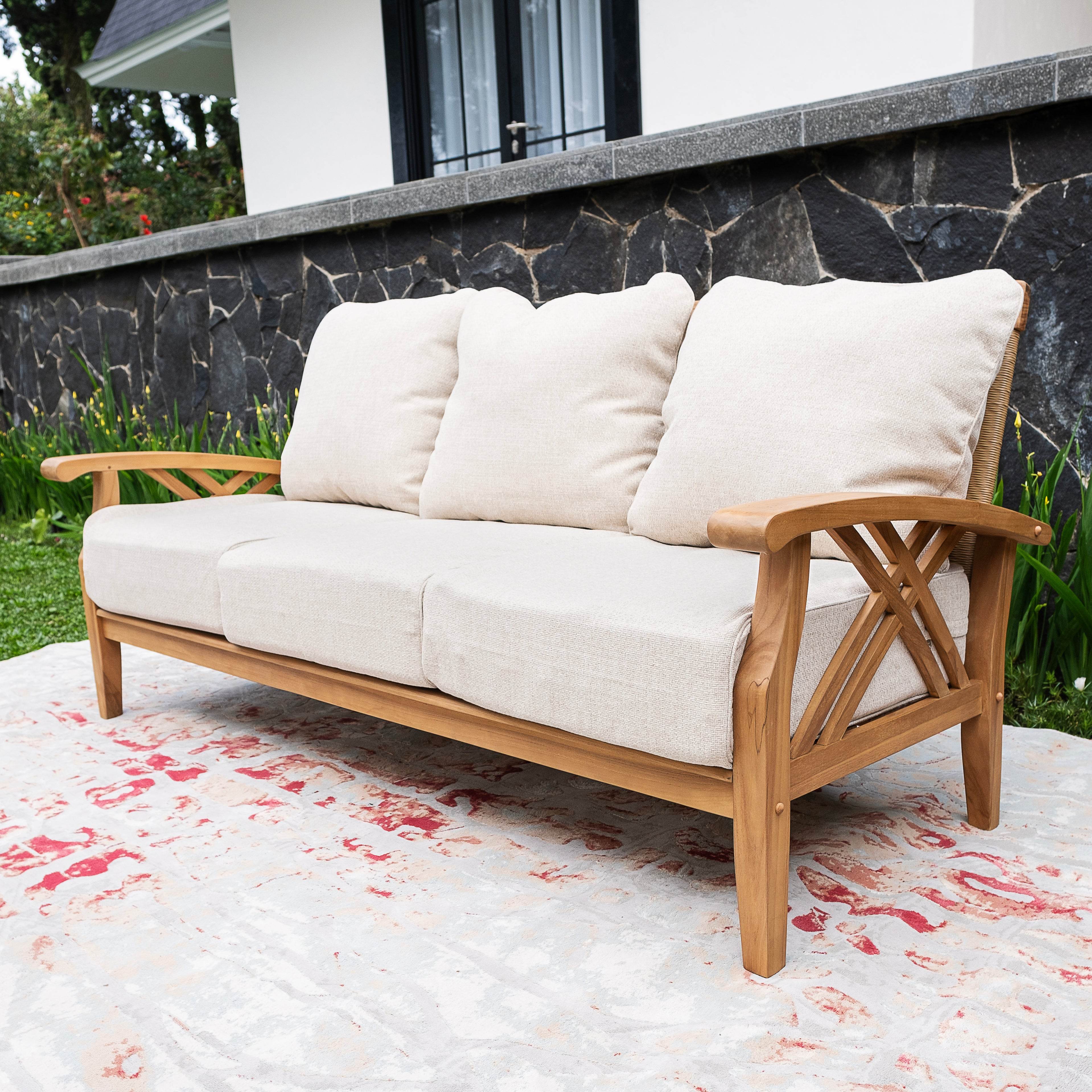 Carmel 4 Piece Teak Wood Patio Conversation Set with Honey Twist Wicker - Image 4