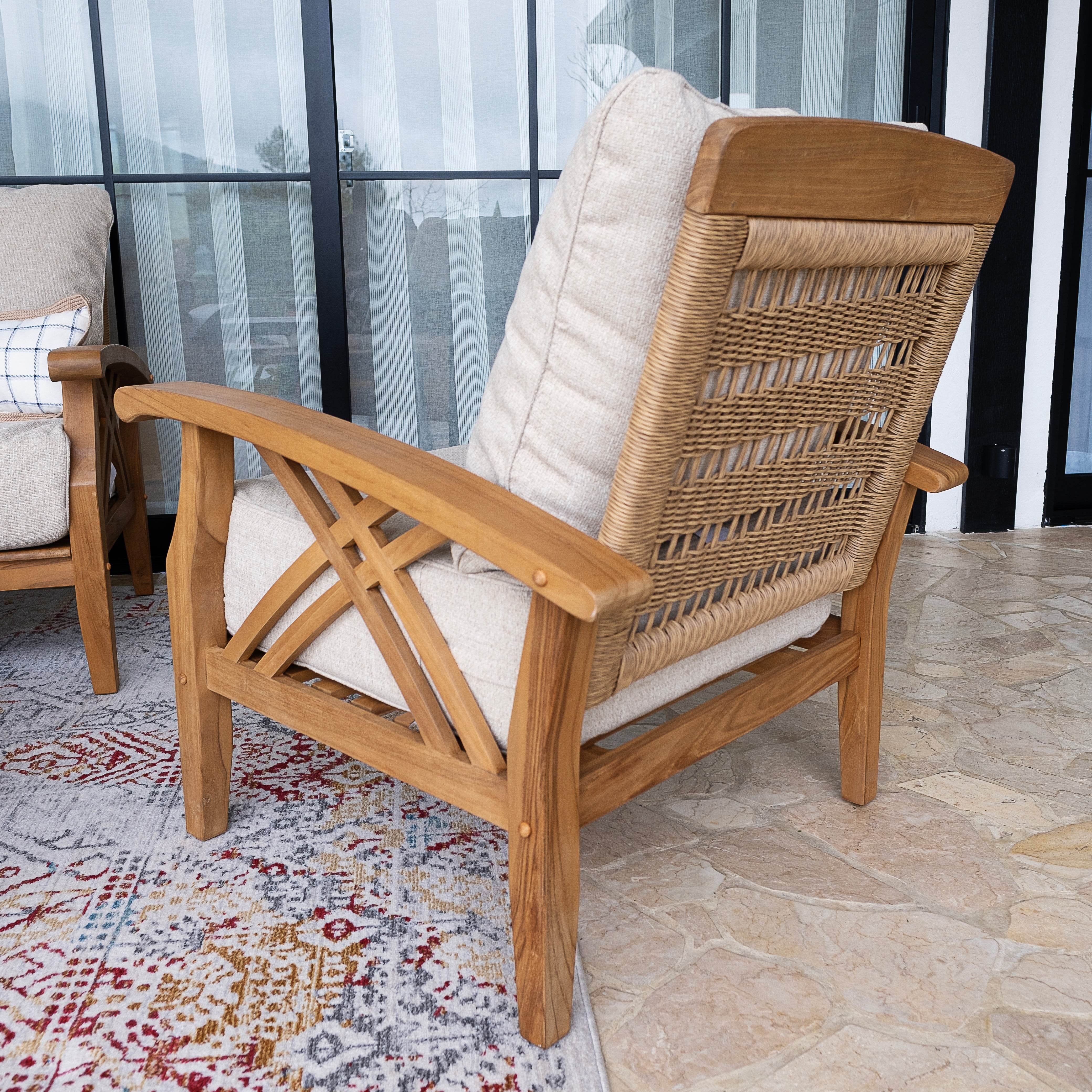Carmel 4 Piece Teak Wood Patio Conversation Set with Tan Cushion - Image 9
