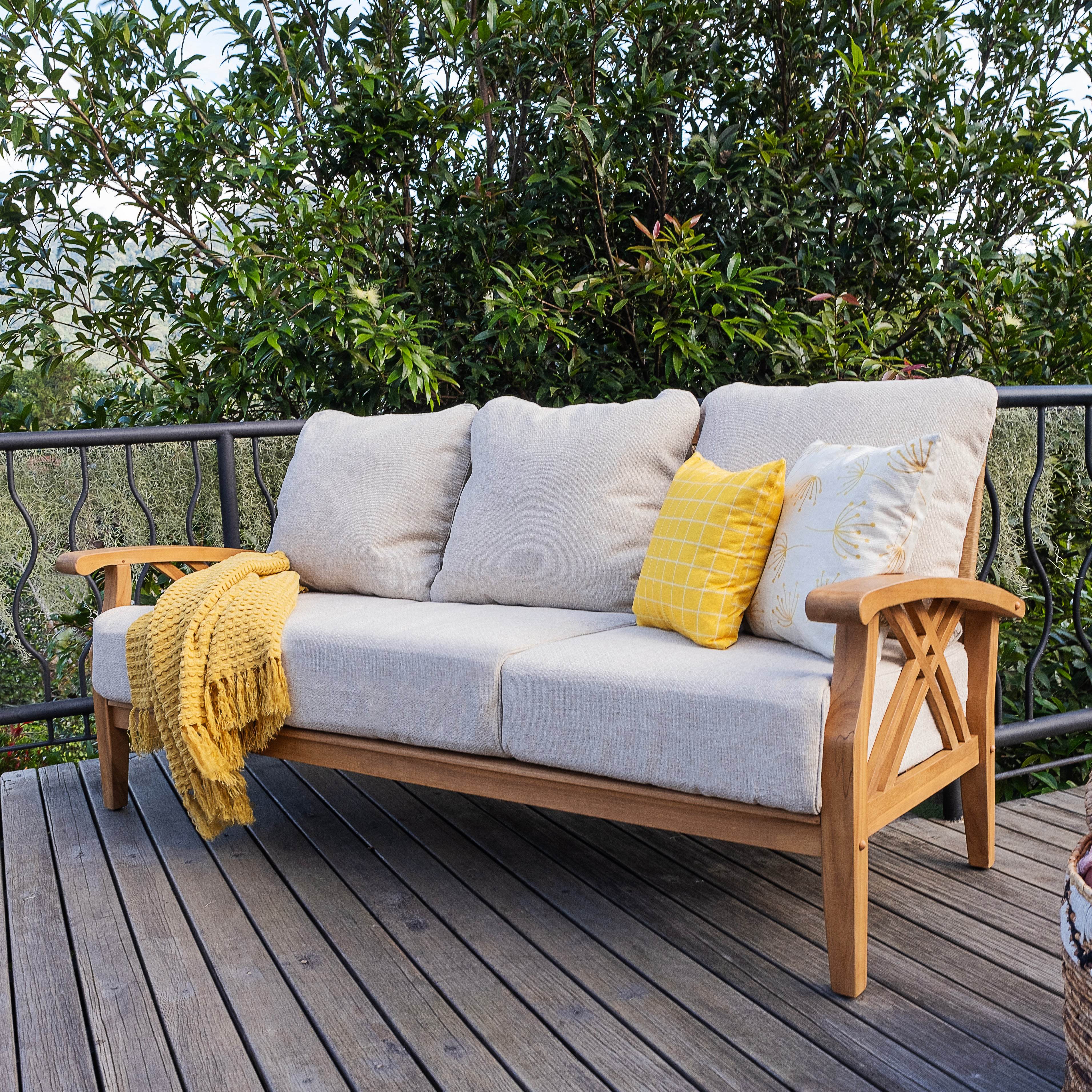 Carmel 4 Pieces Teak Wood Patio Conversation Set with Honey Twist Wicker - Image 3