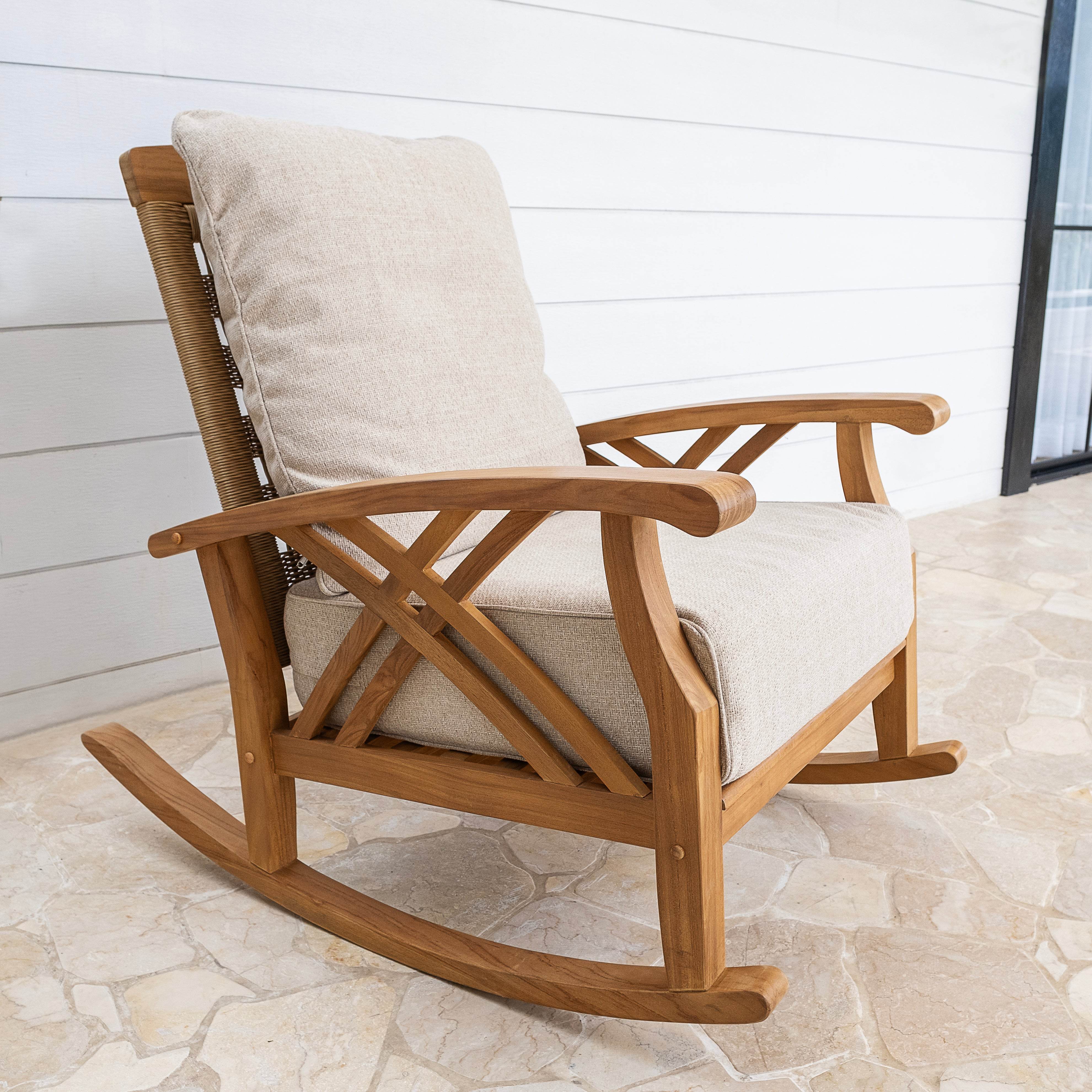 Carmel 4 Pieces Teak Wood Patio Conversation Set with Tan Cushion - Image 4
