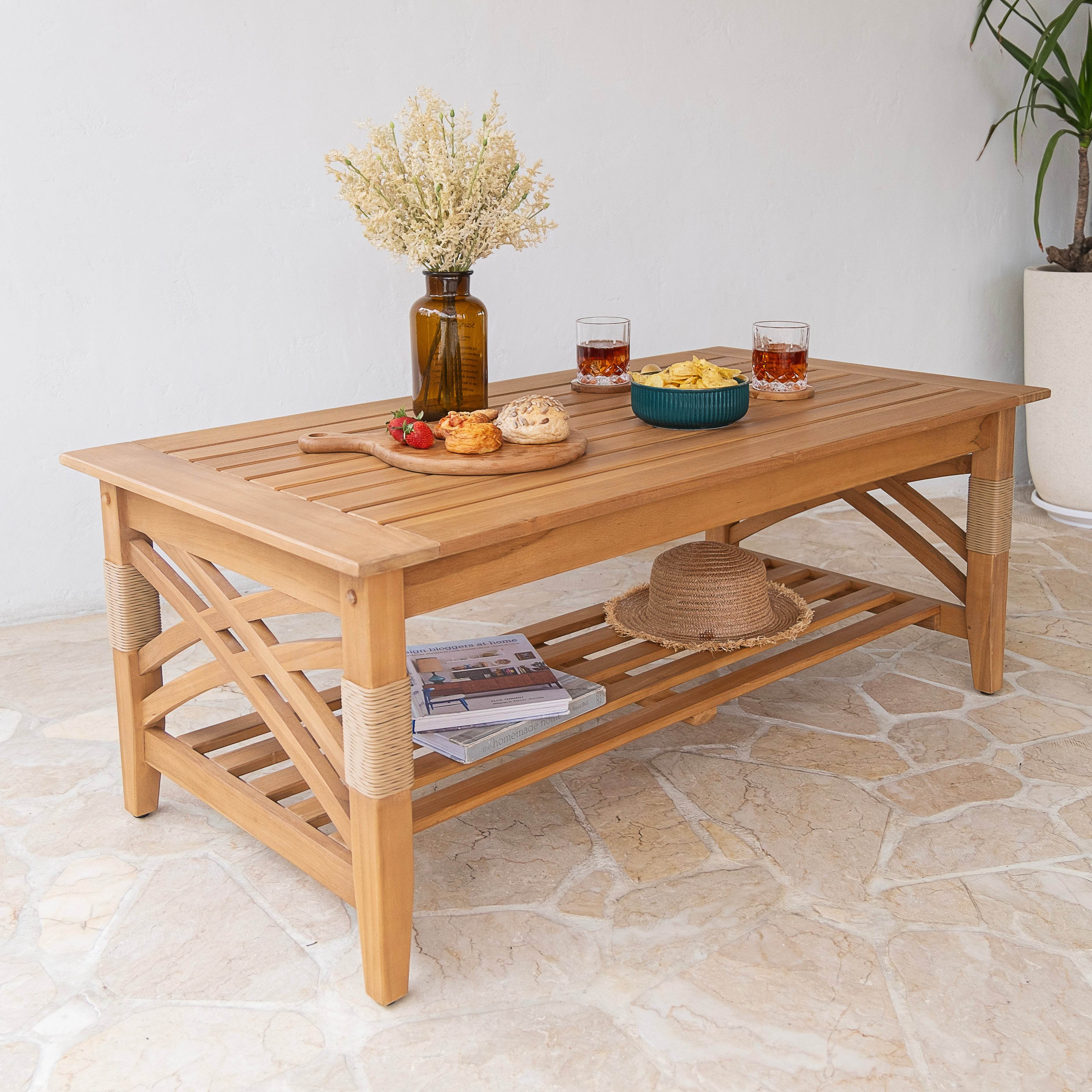 Carmel 4 Pieces Teak Wood Patio Conversation Set with Tan Cushion - Image 7
