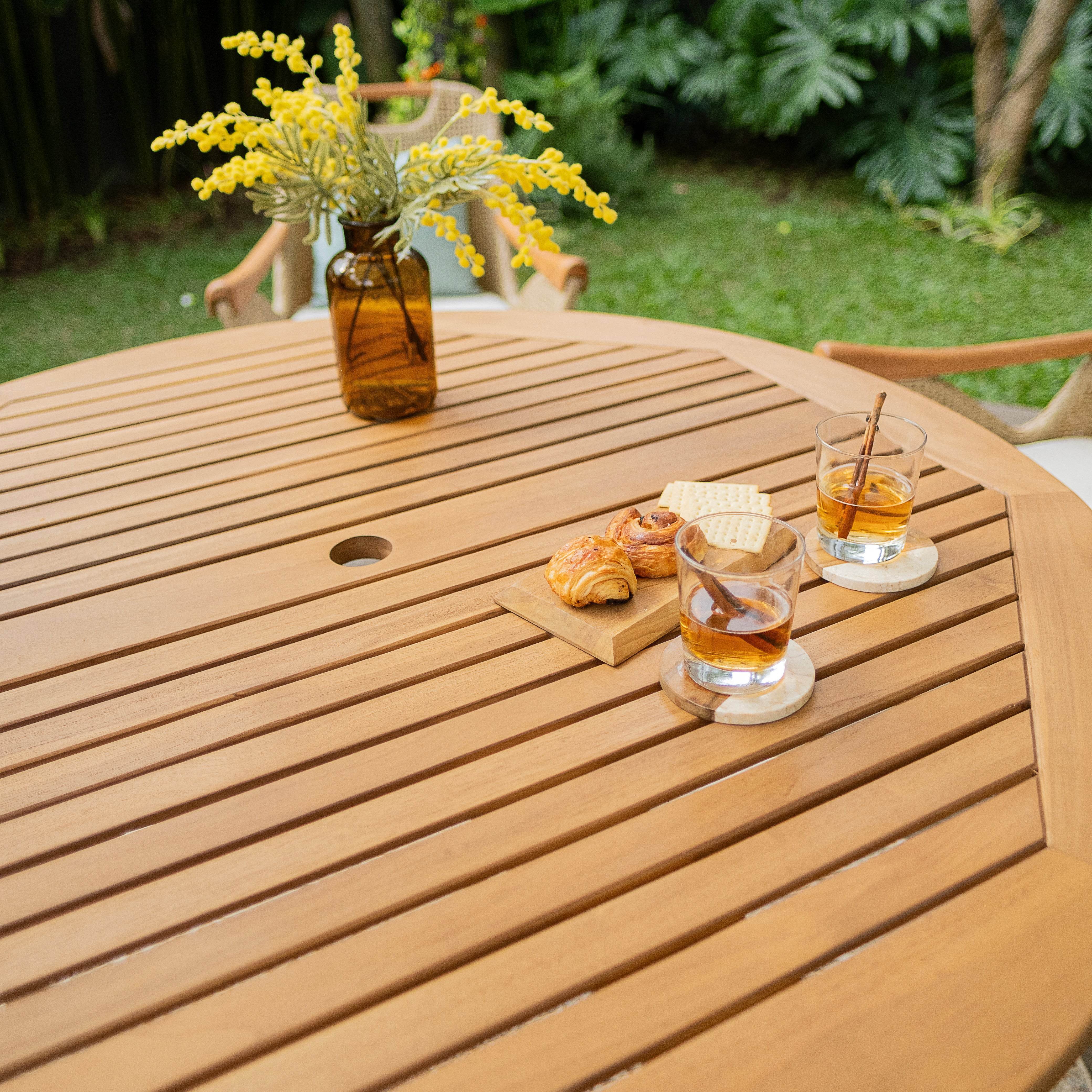 Sydney Teak Wood 5 Pieces Outdoor Dining Set with Round Table - Image 12