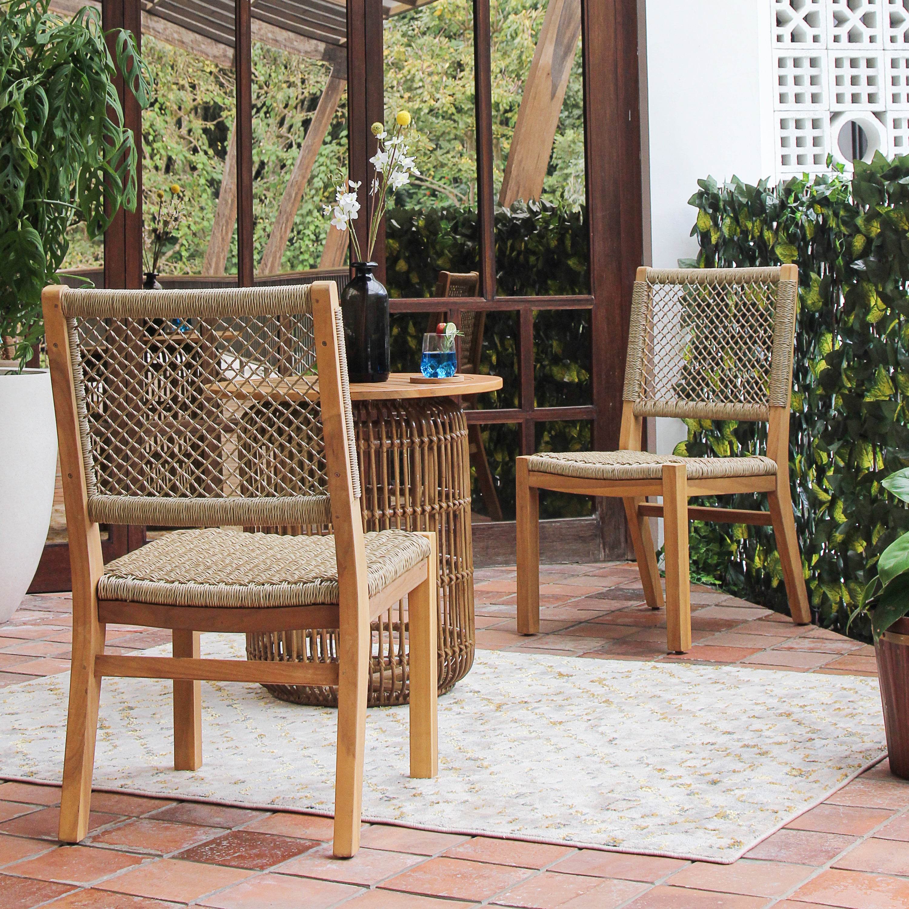 Carmel 5 Piece Teak Wood Outdoor Dining Set with Honey Twist Wicker - Image 10