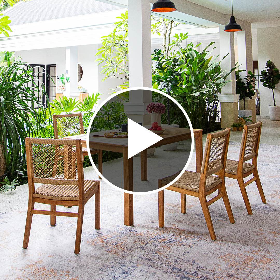 Carmel 5 Piece Teak Wood Outdoor Dining Set with Honey Twist Wicker - Image 4