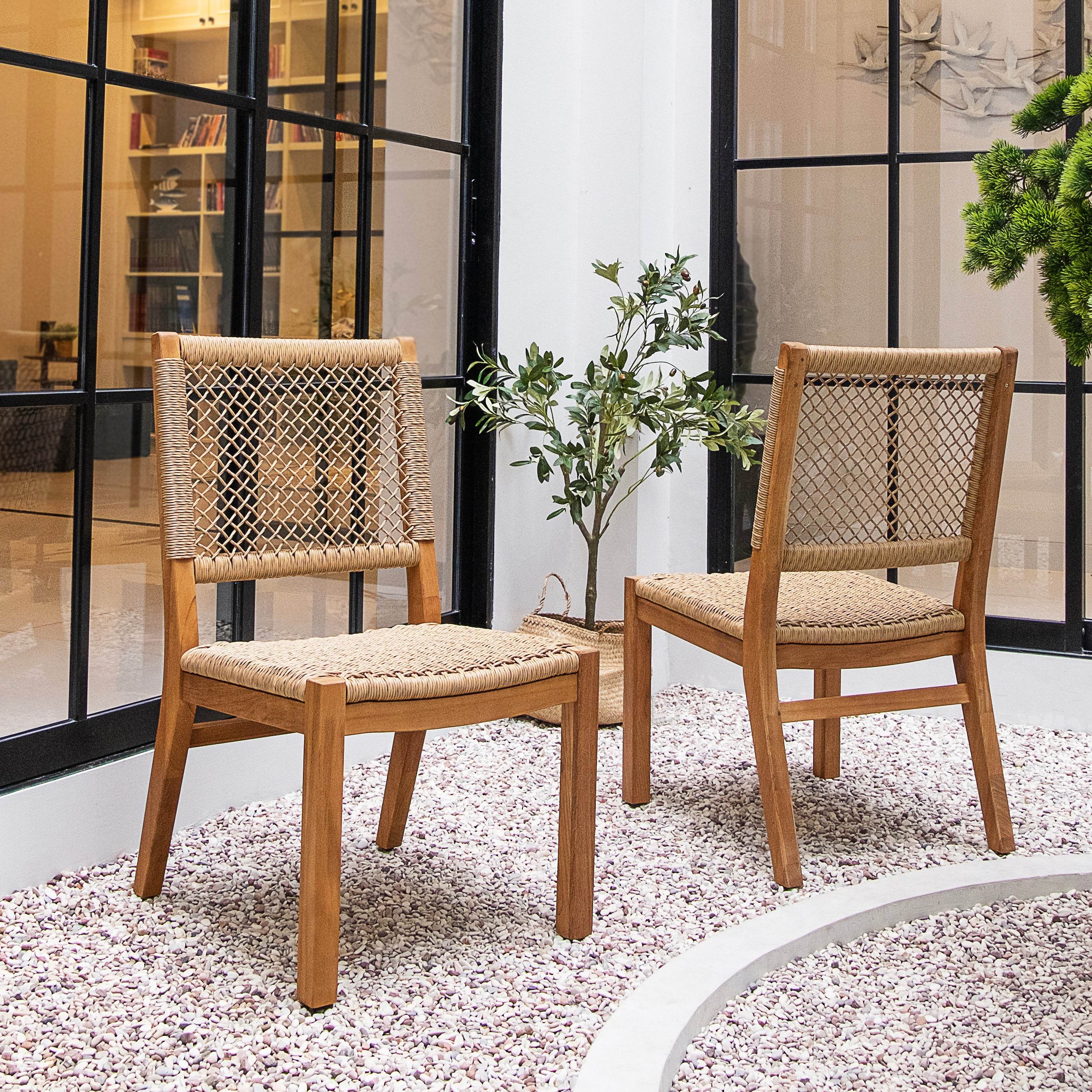 Carmel 5 Piece Teak Wood Outdoor Dining Set with Honey Twist Wicker - Image 8