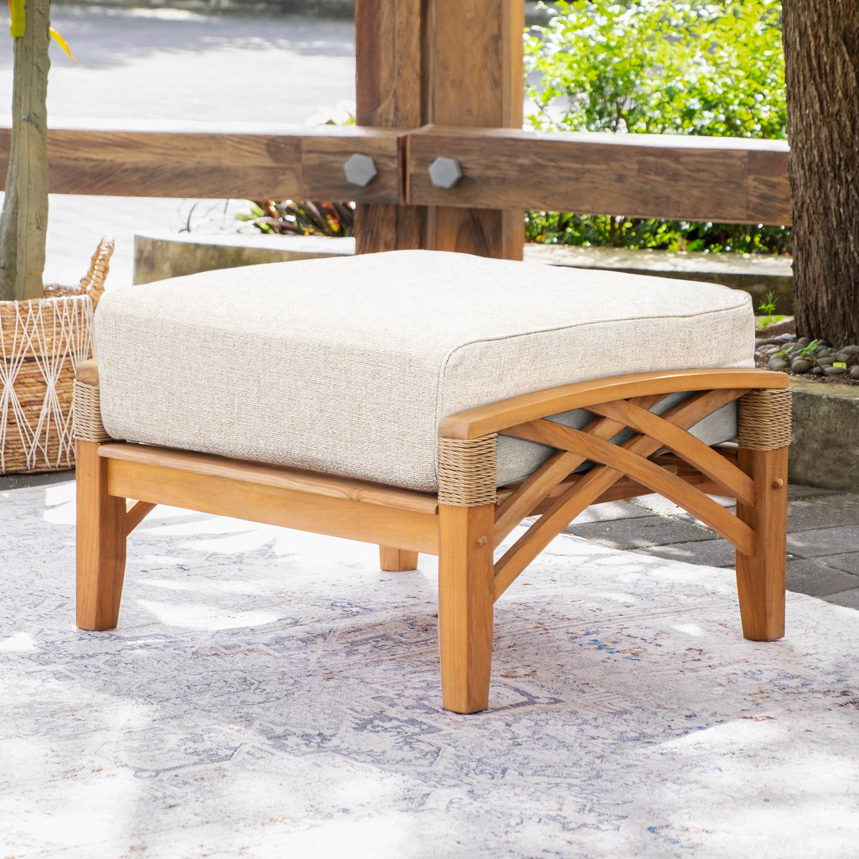 Carmel 5 Piece Teak Wood Patio Conversation Set with Tan Cushion - Image 8