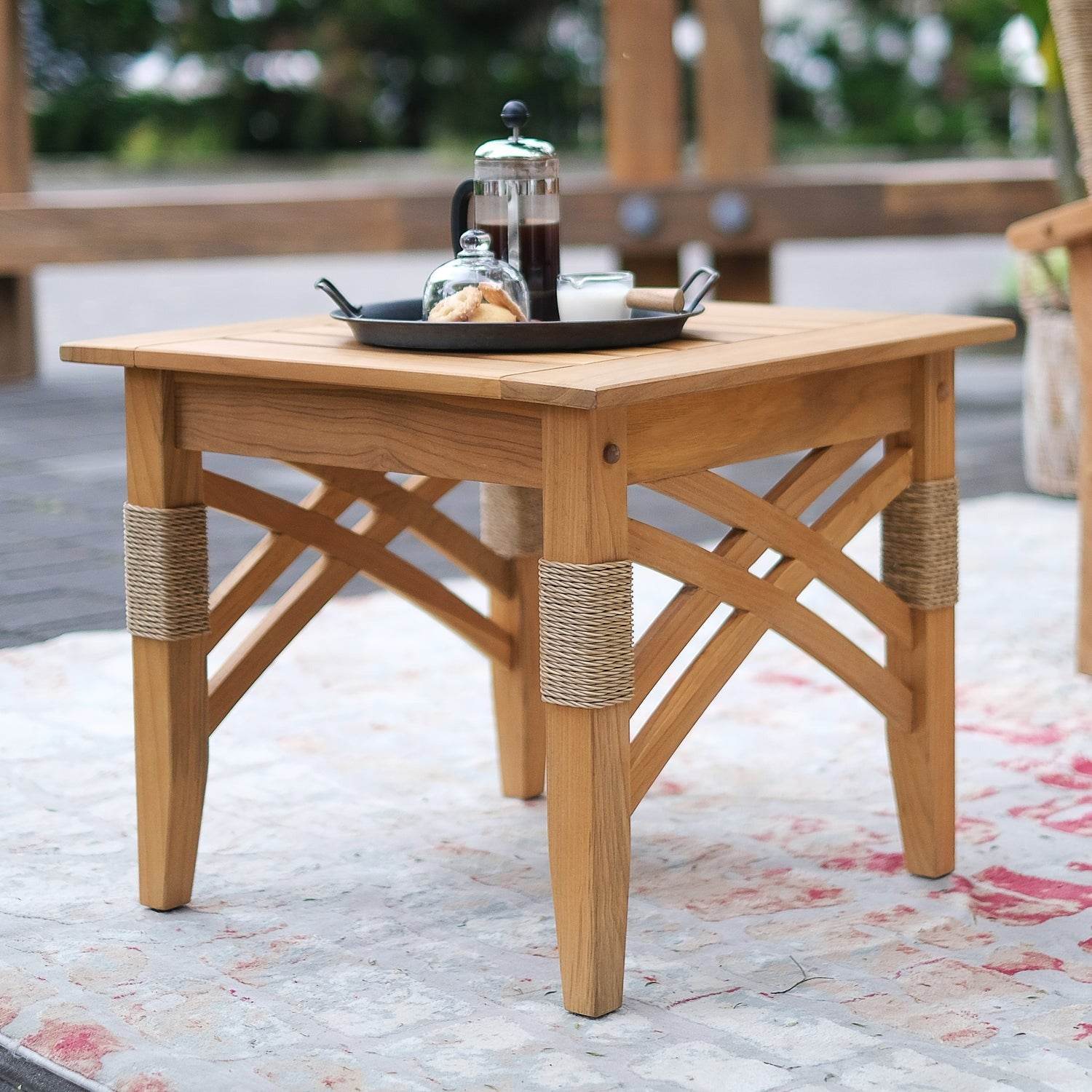 Carmel 5 Pieces Teak Wood Patio Conversation Set with Tan Cushion - Image 10