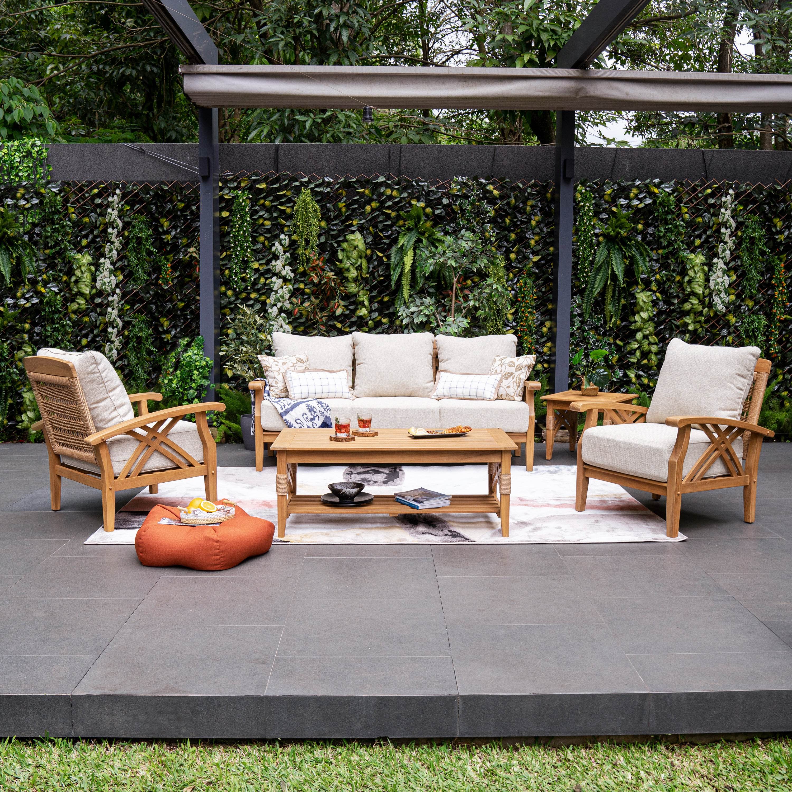 Carmel 5 Pieces Teak Wood Patio Conversation Set with Tan Cushion - Image 2