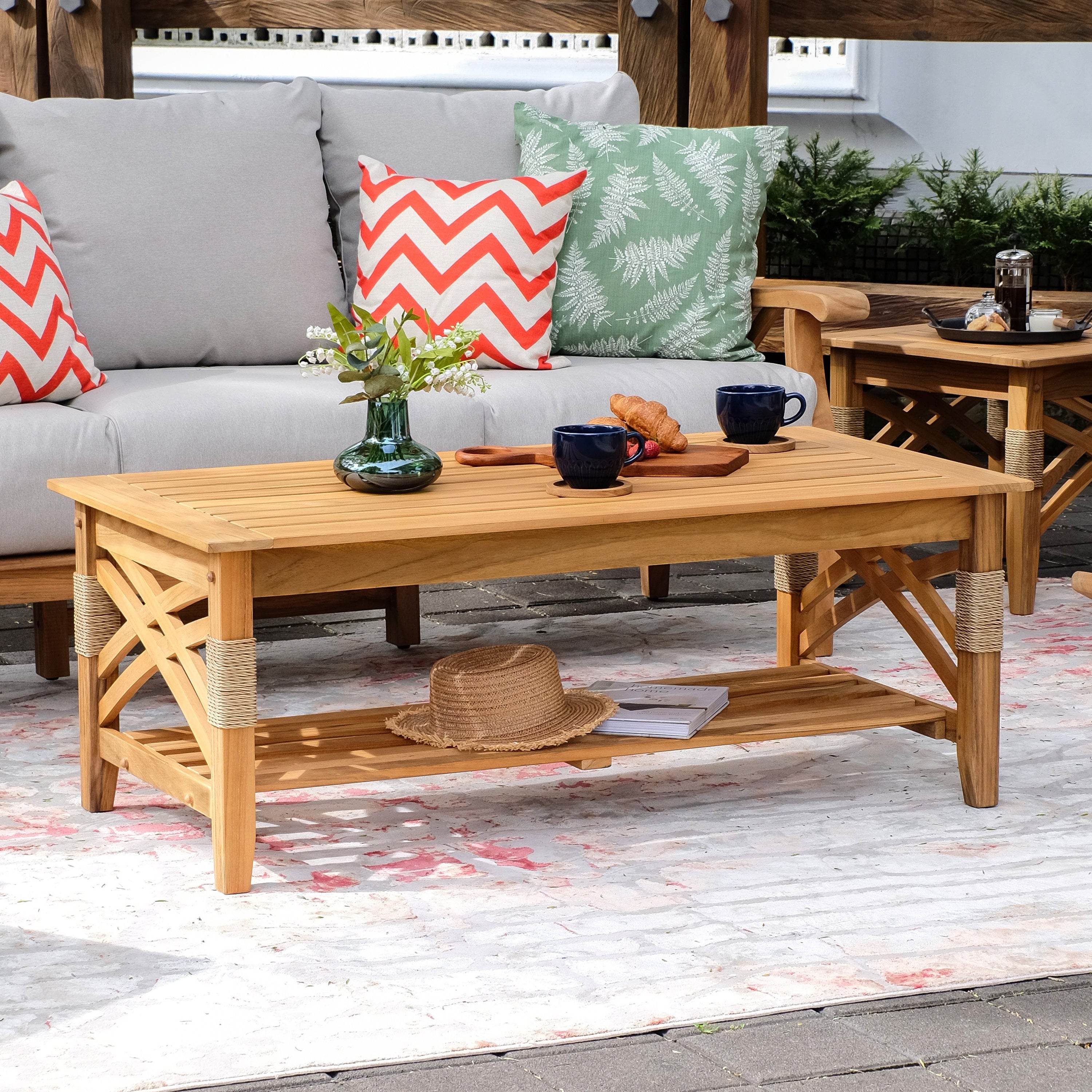 Carmel 6 Pieces Teak Wood Patio Conversation Set with Tan Cushion - Image 16