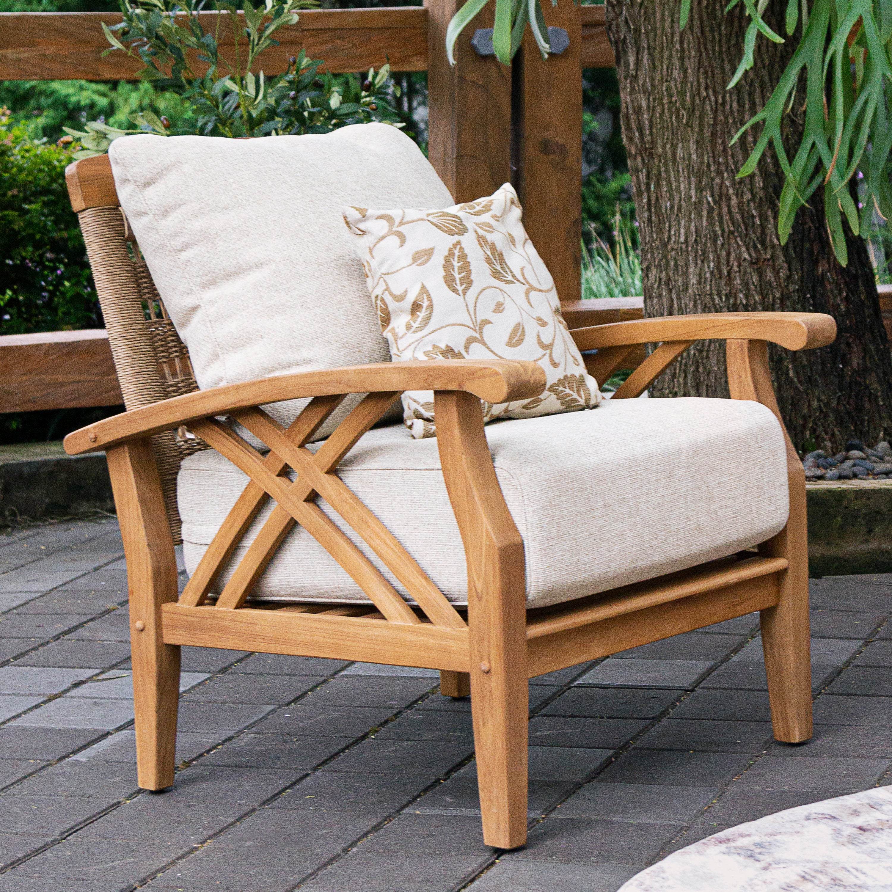 Carmel 6 Pieces Teak Wood Patio Conversation Set with Tan Cushion - Image 7